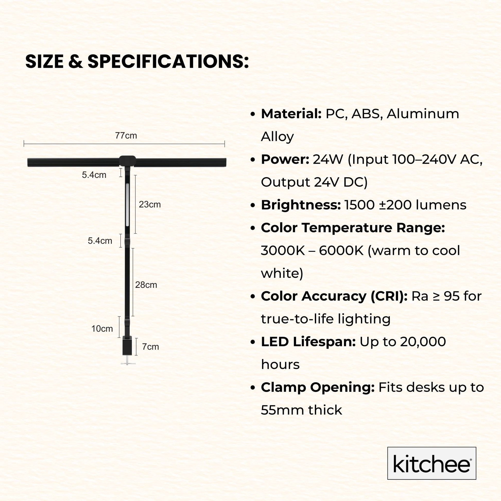Kitchee Tri-Fold LED Desk Lamp with Clamp - Swinging Arm Eye-Care Dimmable Light V238-SUPDZ-41418088710224