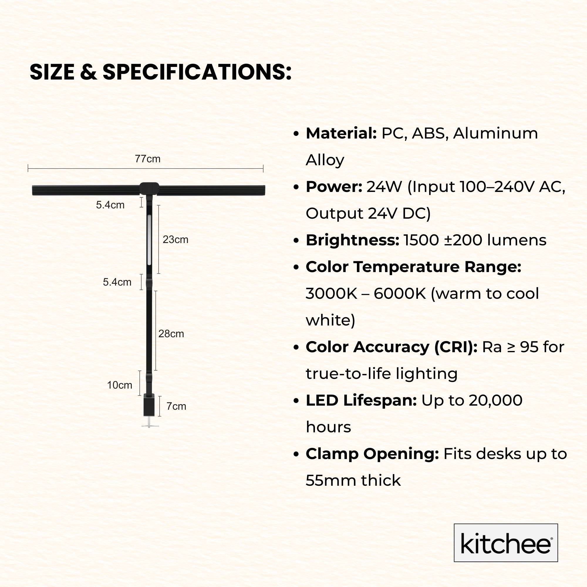 Kitchee Tri-Fold LED Desk Lamp with Clamp - Swinging Arm Eye-Care Dimmable Light V238-SUPDZ-41418088710224