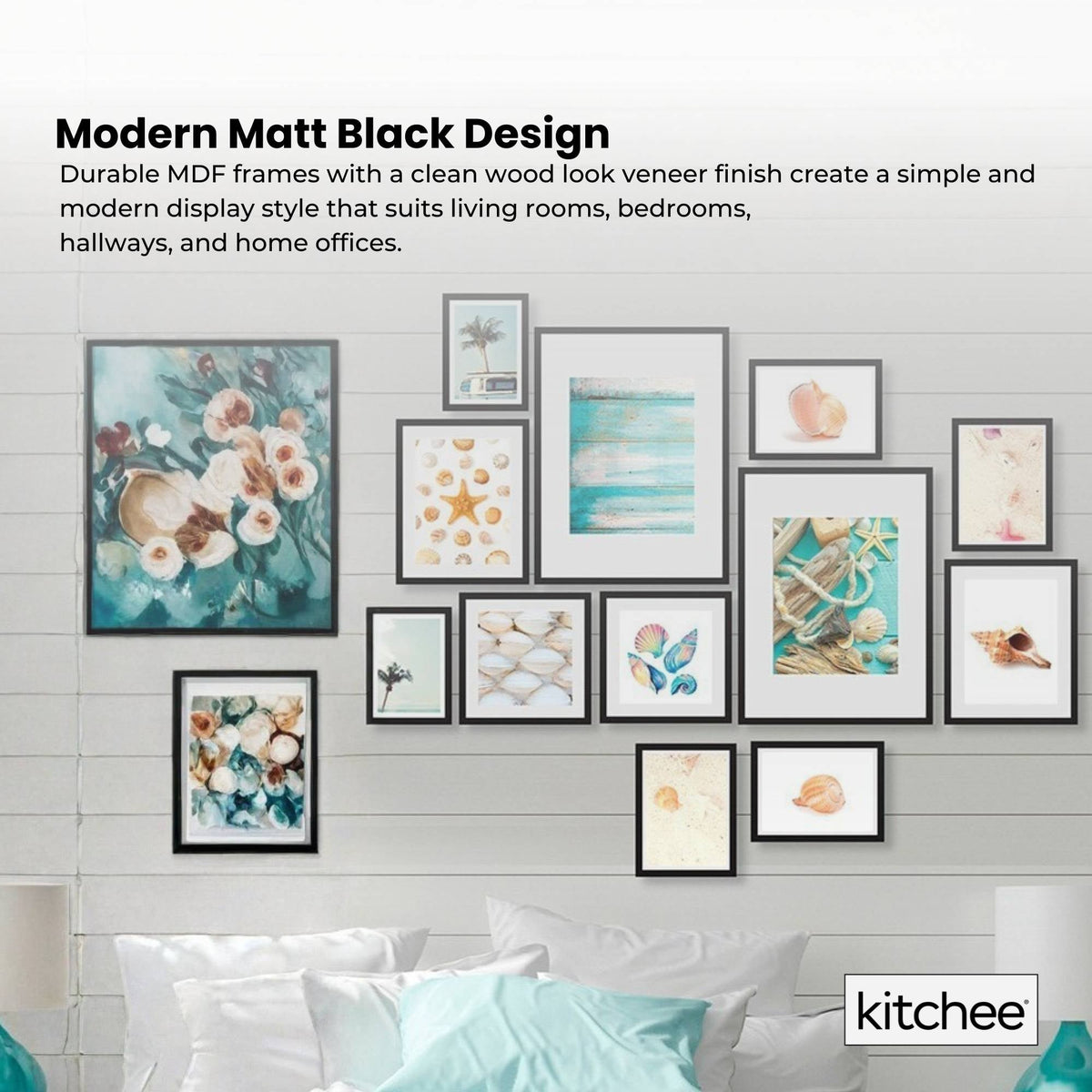 Kitchee 12 Pieces Photo Frame Set - Modern Gallery Wall Mixed Sizes Matt Black V238-SUPDZ-41889230225488