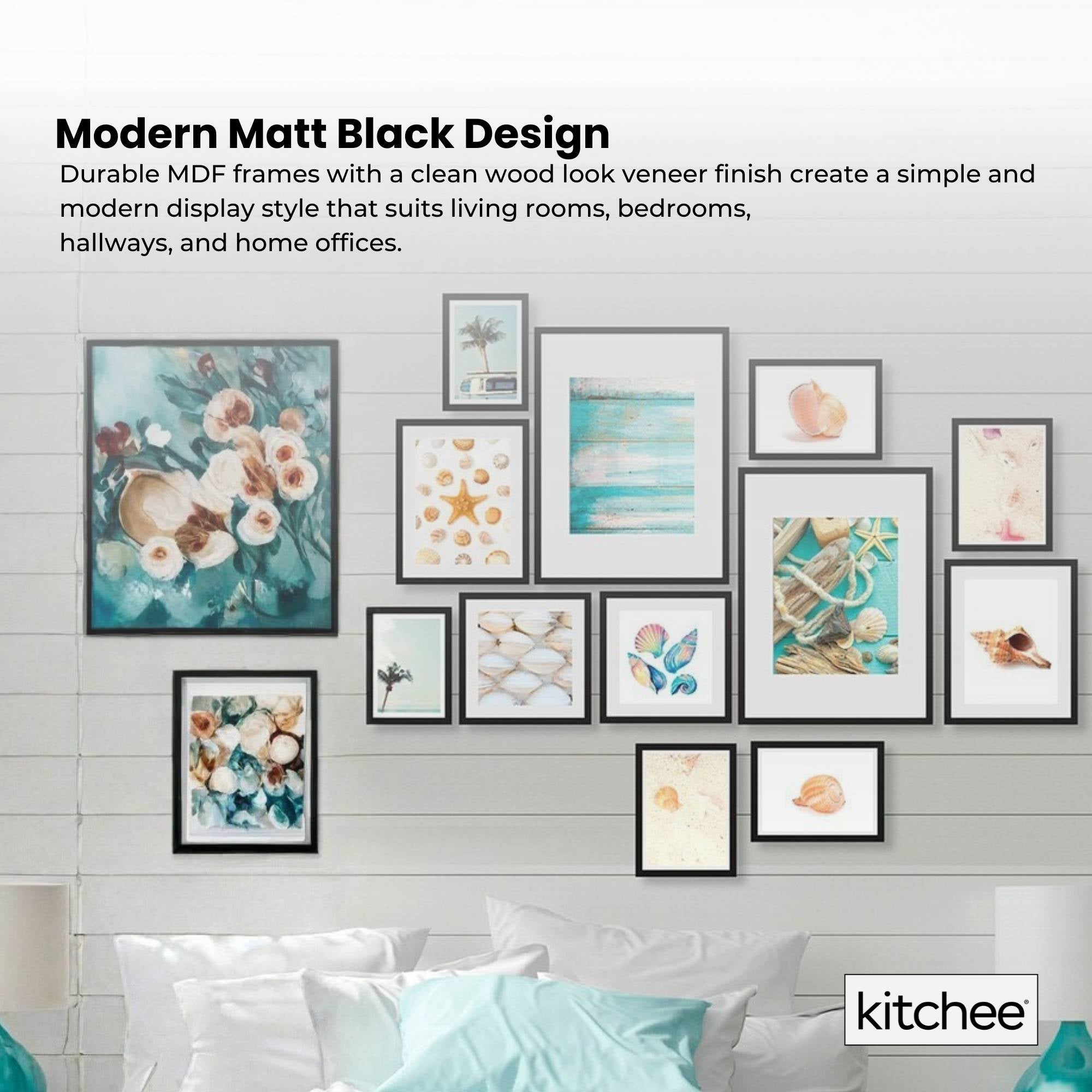 Kitchee 12 Pieces Photo Frame Set - Modern Gallery Wall Mixed Sizes Matt Black V238-SUPDZ-41889230225488