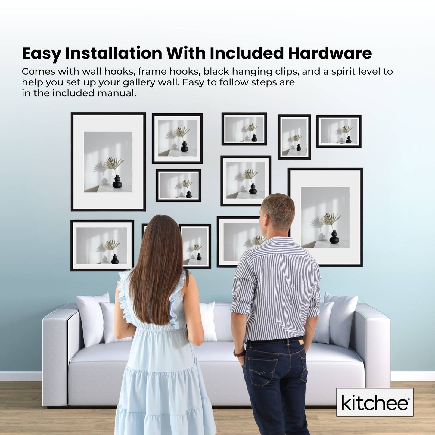 Kitchee 12 Pieces Photo Frame Set - Modern Gallery Wall Mixed Sizes Matt Black V238-SUPDZ-41889230225488