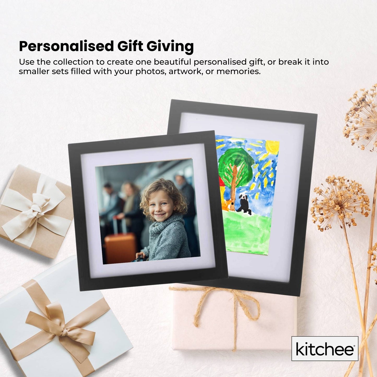 Kitchee 12 Pieces Photo Frame Set - Modern Gallery Wall Mixed Sizes Matt Black V238-SUPDZ-41889230225488