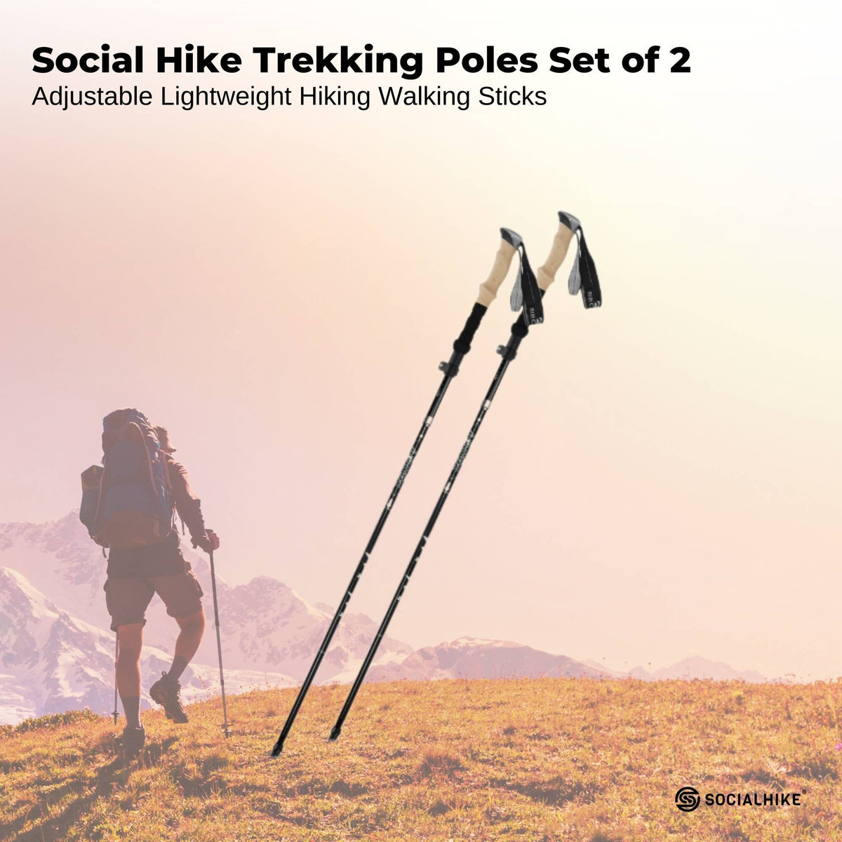 Social Hike Trekking Poles Set of 2 Adjustable Lightweight Hiking Walking Sticks V238-SUPDZ-41895542521936