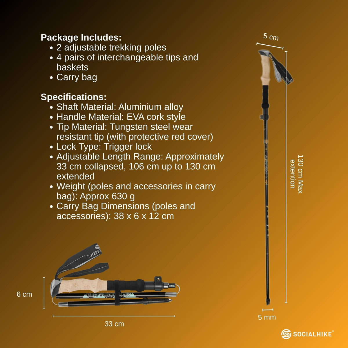 Social Hike Trekking Poles Set of 2 Adjustable Lightweight Hiking Walking Sticks V238-SUPDZ-41895542521936