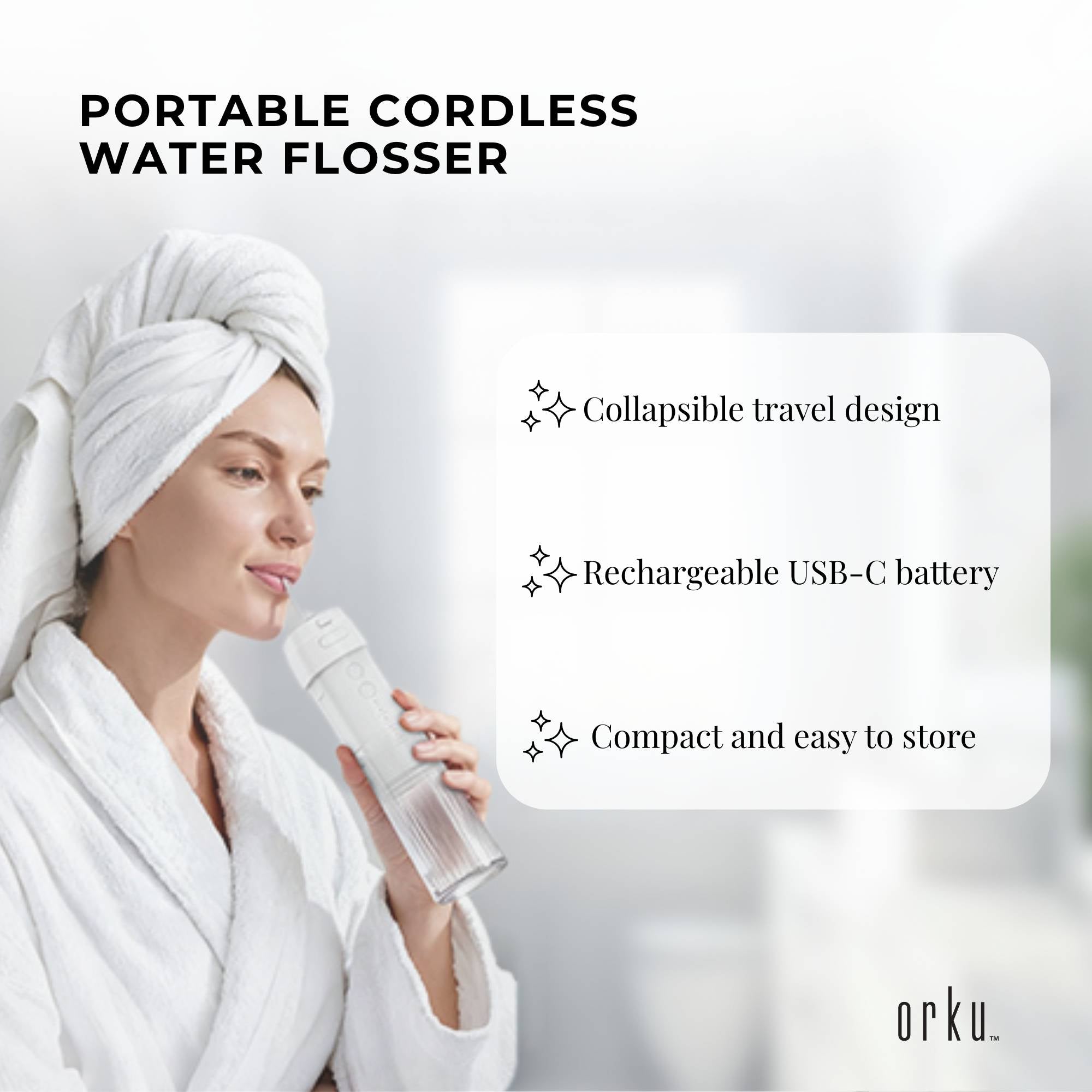 Orku Mini Water Flosser Rechargeable Portable Extendable Travel Oral Irrigator White V238-SUPDZ-41902440415312