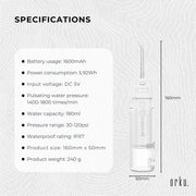 Orku Mini Water Flosser Rechargeable Portable Extendable Travel Oral Irrigator White V238-SUPDZ-41902440415312