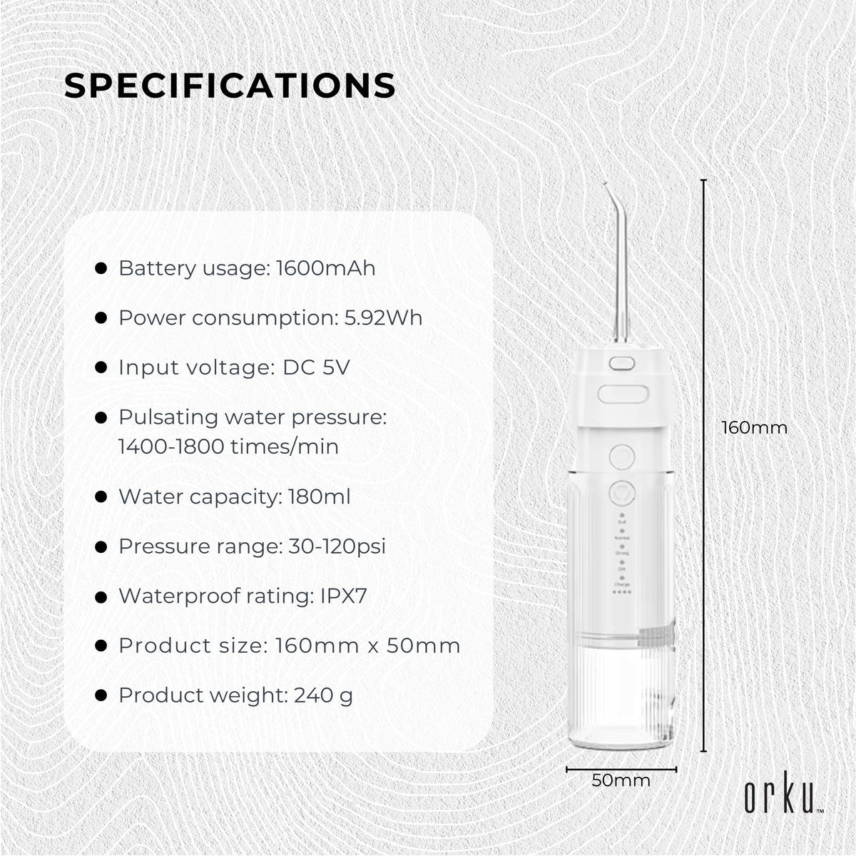 Orku Mini Water Flosser Rechargeable Portable Extendable Travel Oral Irrigator White V238-SUPDZ-41902440415312