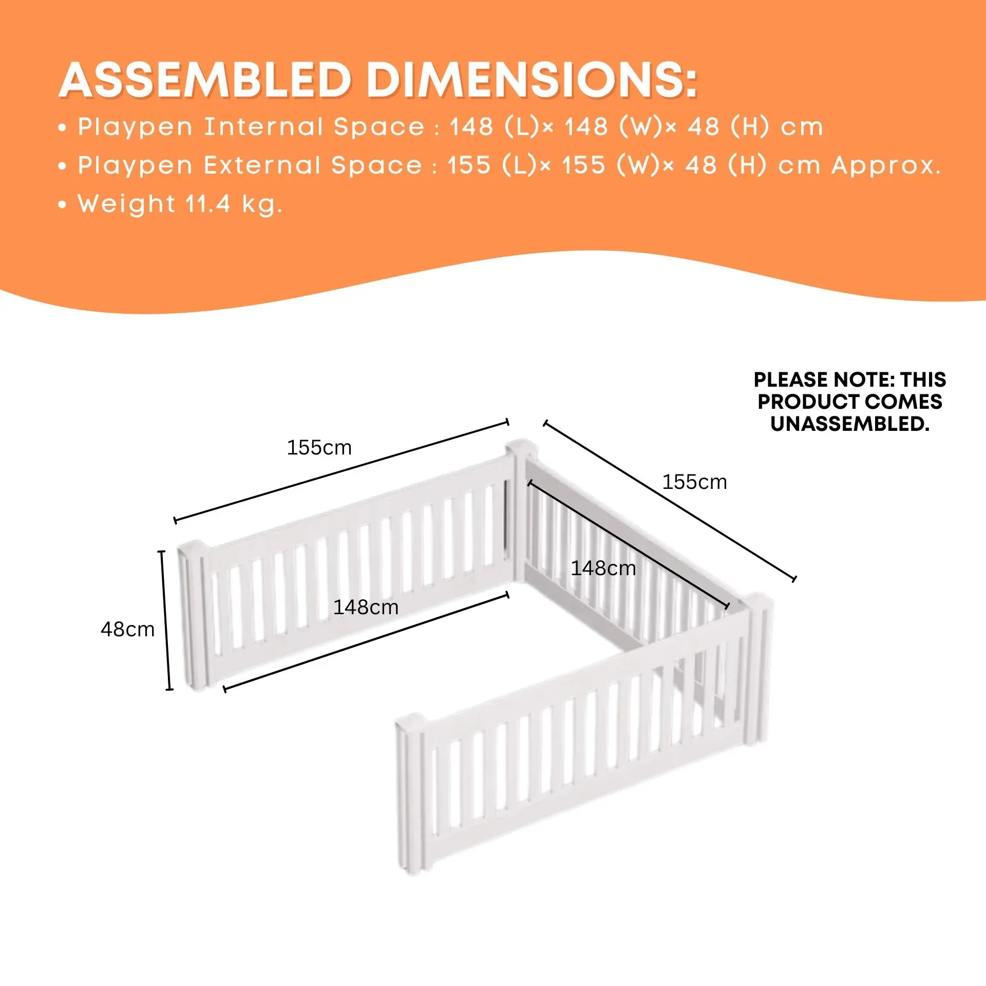 Rooster Farms 1.48m PVC Dog Play Pen Extension for Whelping Box 3 Side Enclosure V238-SUPDZ-41965113802832