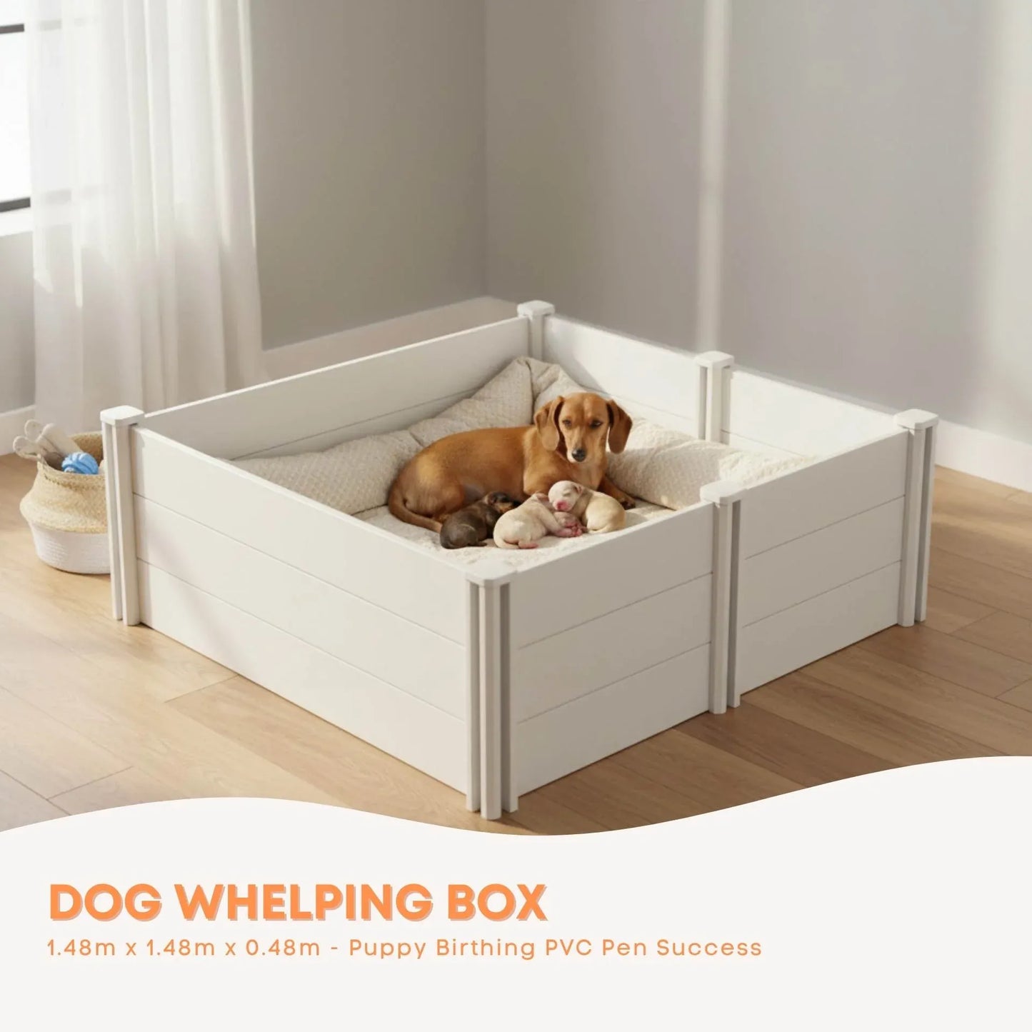 Rooster Farms 1.48m PVC Dog Whelping Box Puppy Birthing Pen - Anti-Crush Rail V238-SUPDZ-41965128384592
