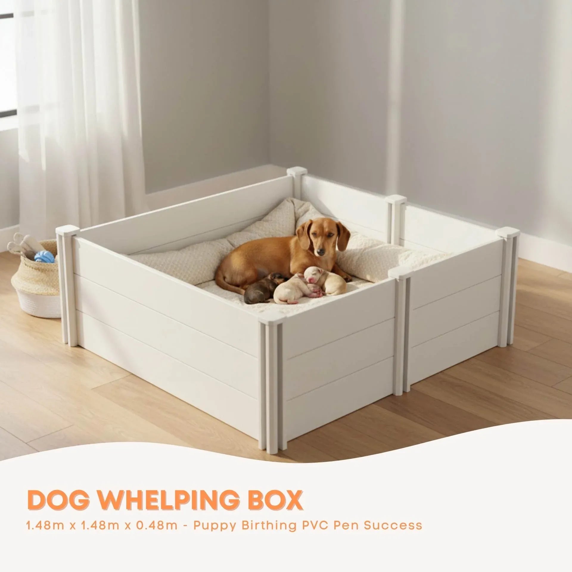Rooster Farms 1.48m PVC Dog Whelping Box Puppy Birthing Pen - Anti-Crush Rail V238-SUPDZ-41965128384592