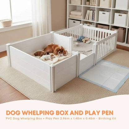 Rooster Farms 2.96m x 1.48m PVC Dog Whelping Box + Playpen Kit - Anti-Crush Rail V238-SUPDZ-41965153124432