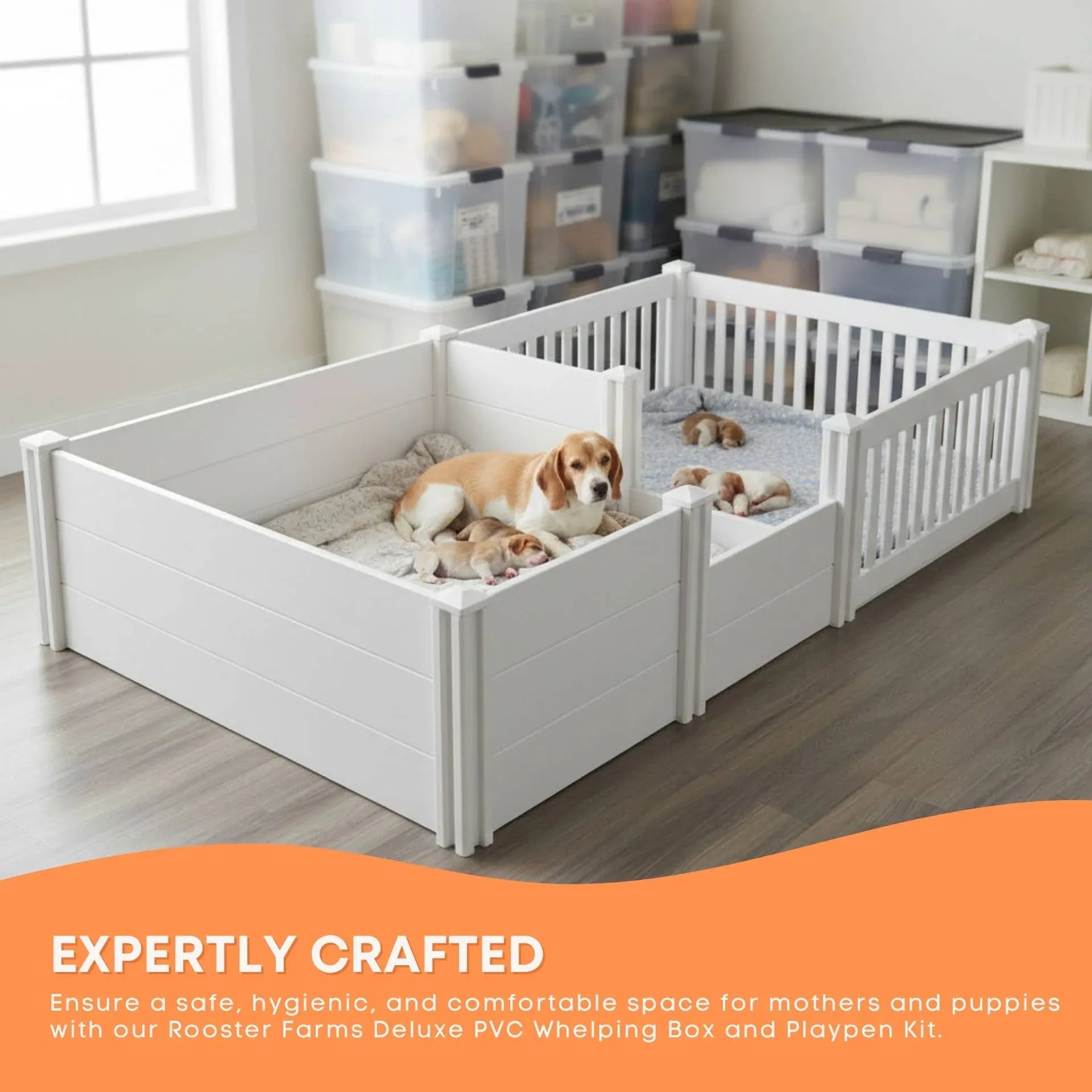 Rooster Farms 2.96m x 1.48m PVC Dog Whelping Box + Playpen Kit - Anti-Crush Rail V238-SUPDZ-41965153124432