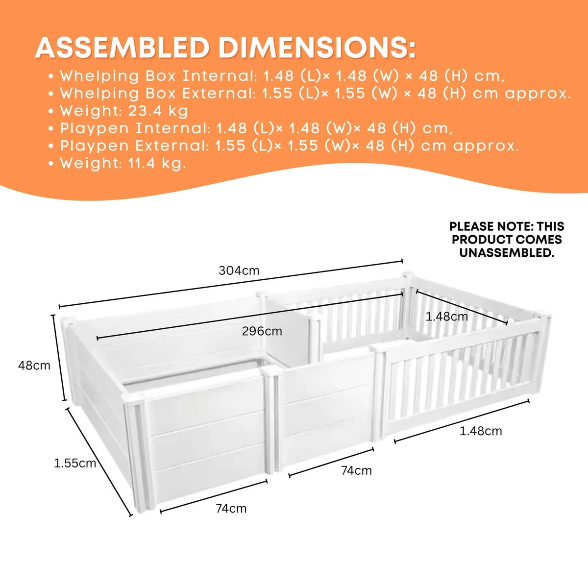 Rooster Farms 2.96m x 1.48m PVC Dog Whelping Box + Playpen Kit - Anti-Crush Rail V238-SUPDZ-41965153124432