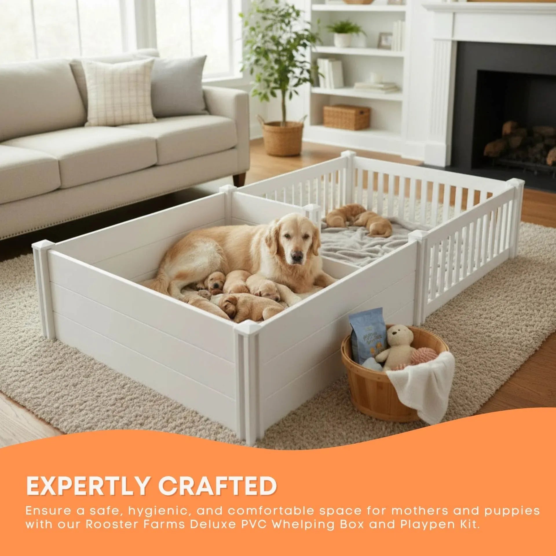 Rooster Farms 2.3m x 1.15m PVC Dog Whelping Box + Playpen Kit - Anti-Crush Rail V238-SUPDZ-41965159710800