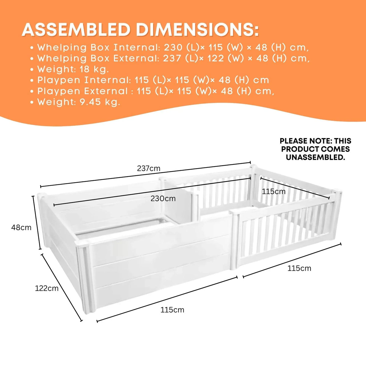 Rooster Farms 2.3m x 1.15m PVC Dog Whelping Box + Playpen Kit - Anti-Crush Rail V238-SUPDZ-41965159710800