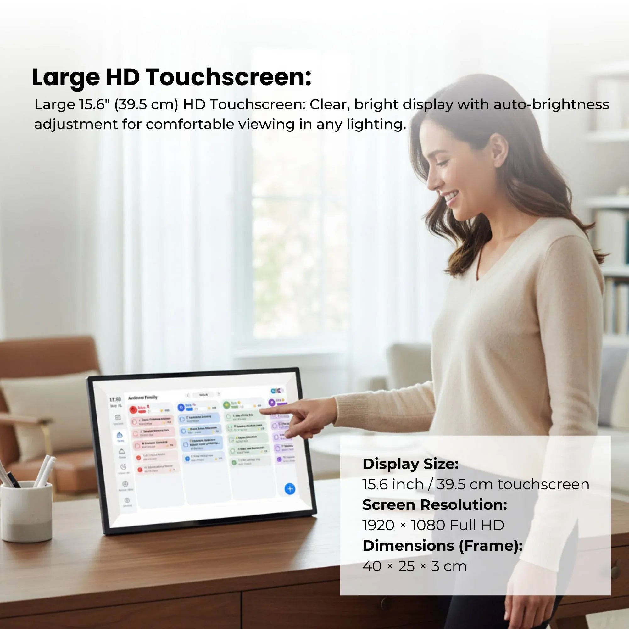 Kitchee 15.6" Digital Calendar Smart Family Planner - 39.5cm Touchscreen Black V238-SUPDZ-41973800796240