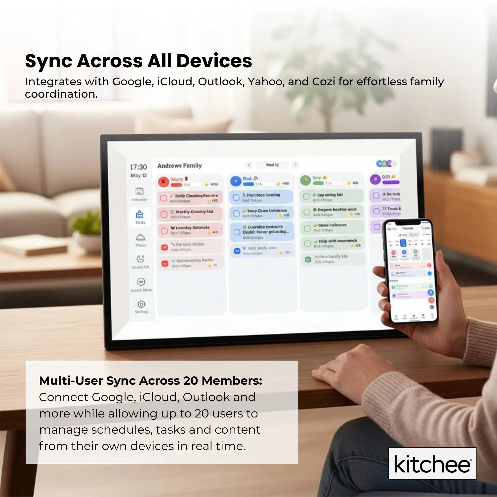 Kitchee 15.6" Digital Calendar Smart Family Planner - 39.5cm Touchscreen Black V238-SUPDZ-41973800796240
