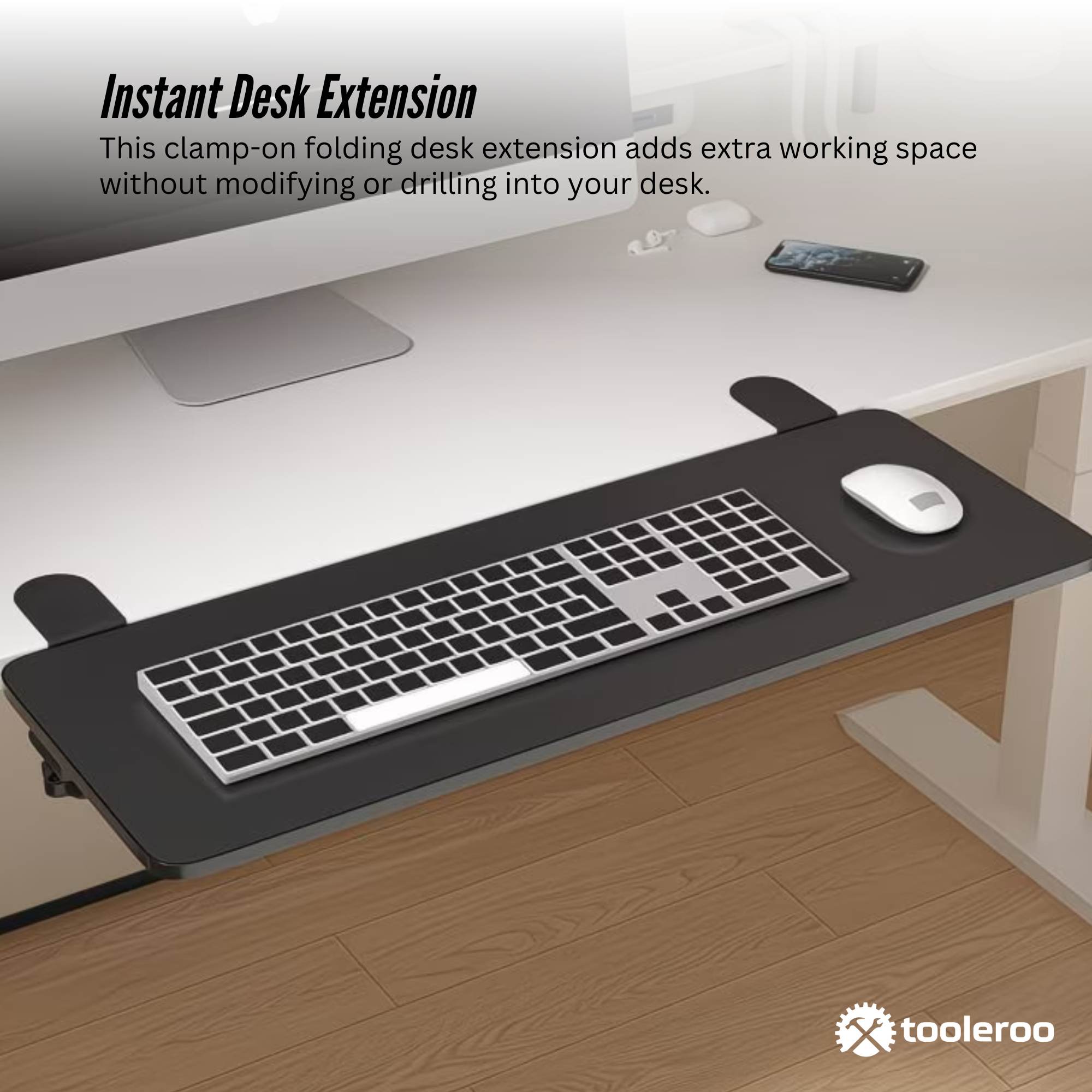 Tooleroo Folding Tray Desk Extender - Clamp-On Table Extension Shelf Black V238-SUPDZ-41974818668624