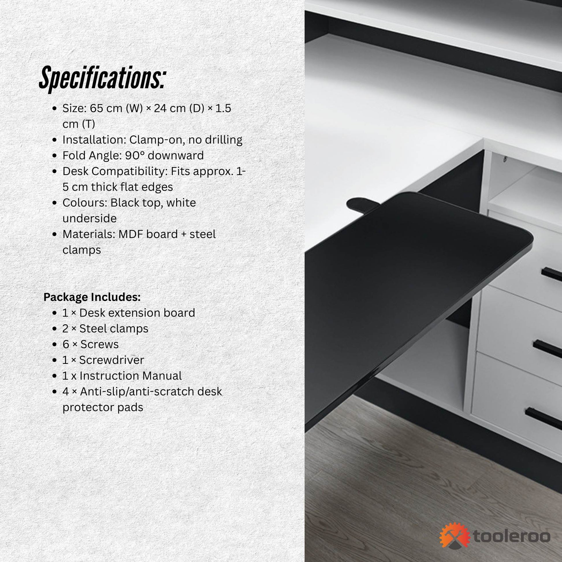 Tooleroo Folding Tray Desk Extender - Clamp-On Table Extension Shelf Black V238-SUPDZ-41974818668624