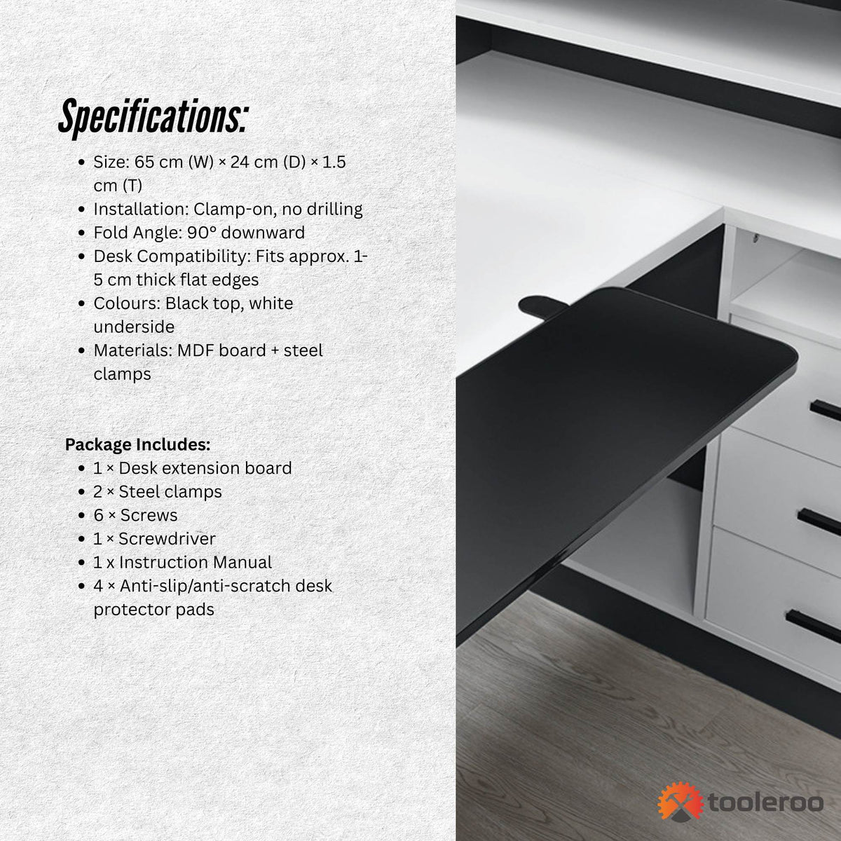 Tooleroo Folding Tray Desk Extender - Clamp-On Table Extension Shelf Black V238-SUPDZ-41974818668624