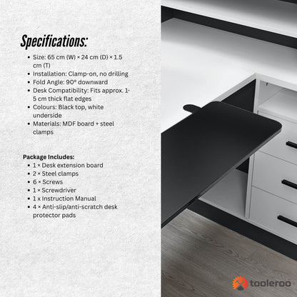 Tooleroo Folding Tray Desk Extender - Clamp-On Table Extension Shelf Black V238-SUPDZ-41974818668624