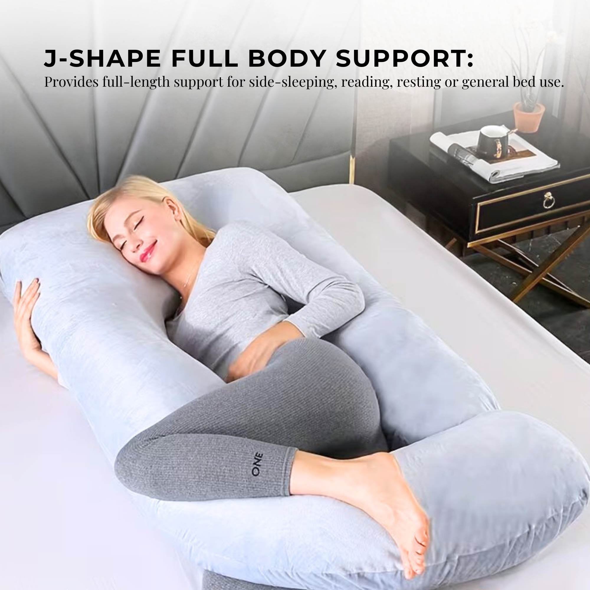 Orku Maternity Pregnancy Pillow - J-Shape Full Body Length for Side Sleeper Grey V238-SUPDZ-41983218090064