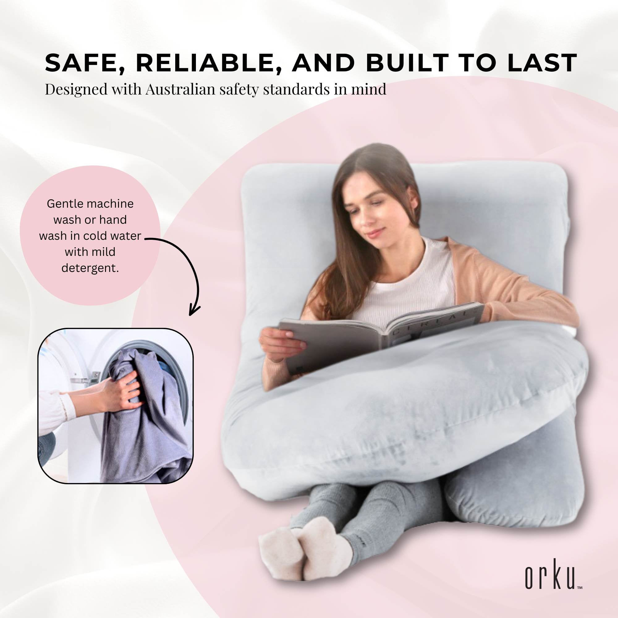 Orku Maternity Pregnancy Pillow - J-Shape Full Body Length for Side Sleeper Grey V238-SUPDZ-41983218090064