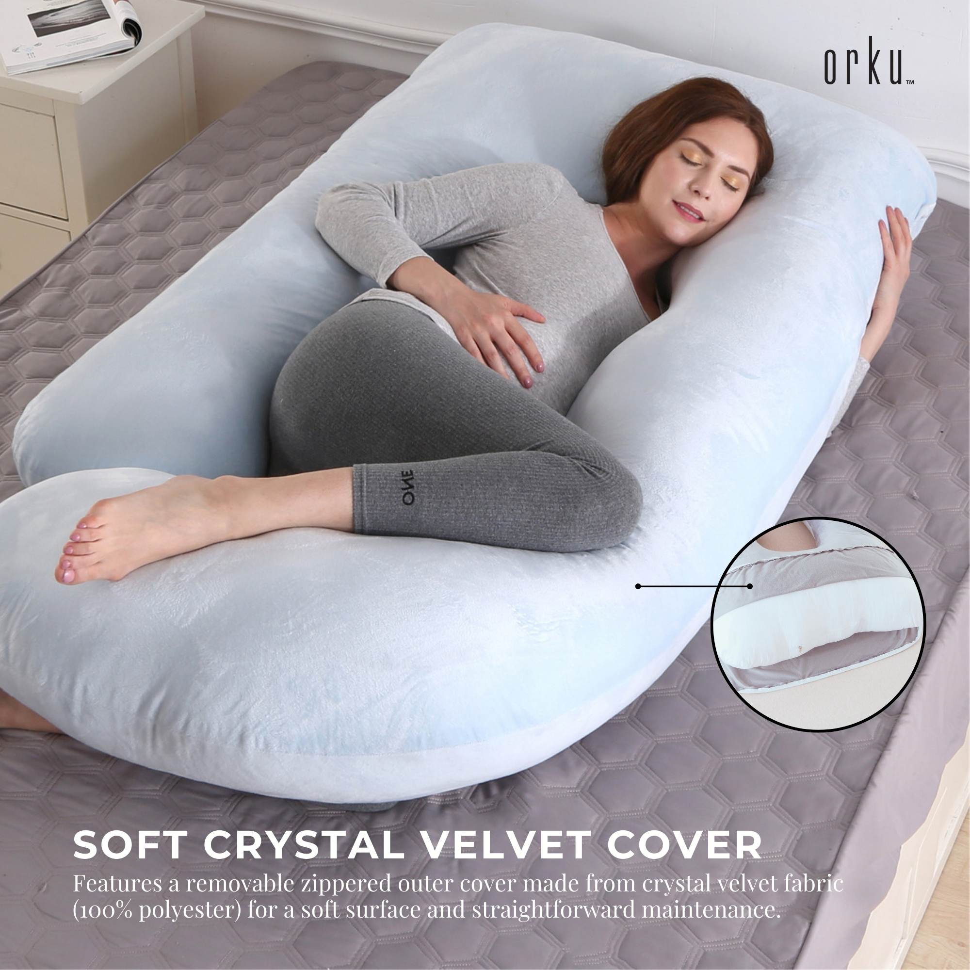 Orku Maternity Pregnancy Pillow - J-Shape Full Body Length for Side Sleeper Grey V238-SUPDZ-41983218090064