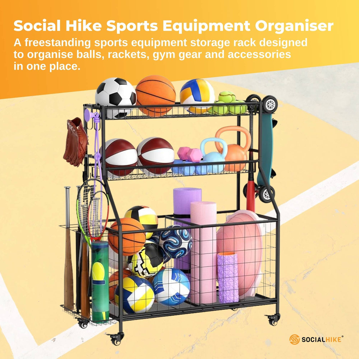 Social Hike Sports Equipment Storage Organiser with Side Rack Garage Trolley V238-SUPDZ-41988635328592
