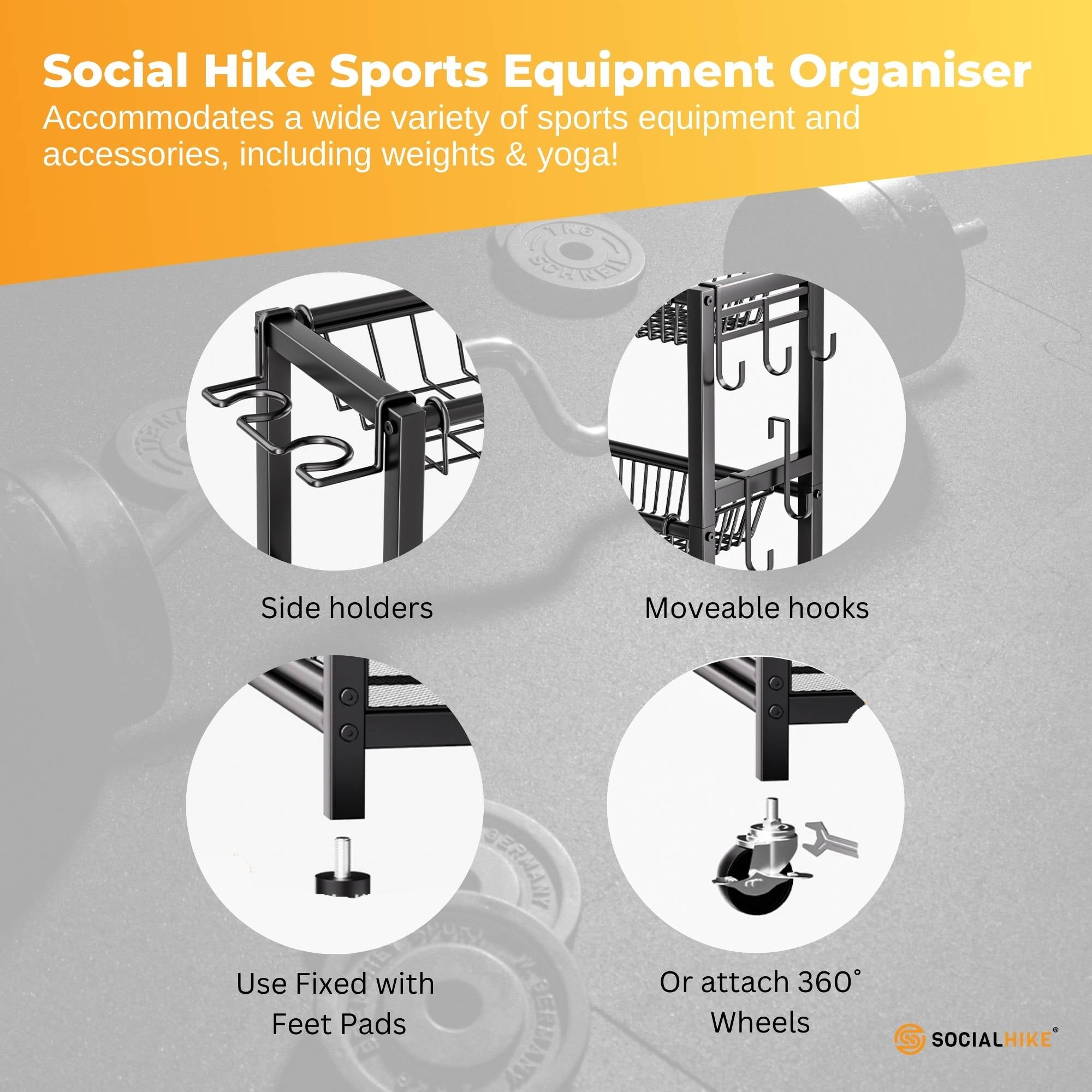 Social Hike Sports Equipment Storage Organiser with Side Rack Garage Trolley V238-SUPDZ-41988635328592
