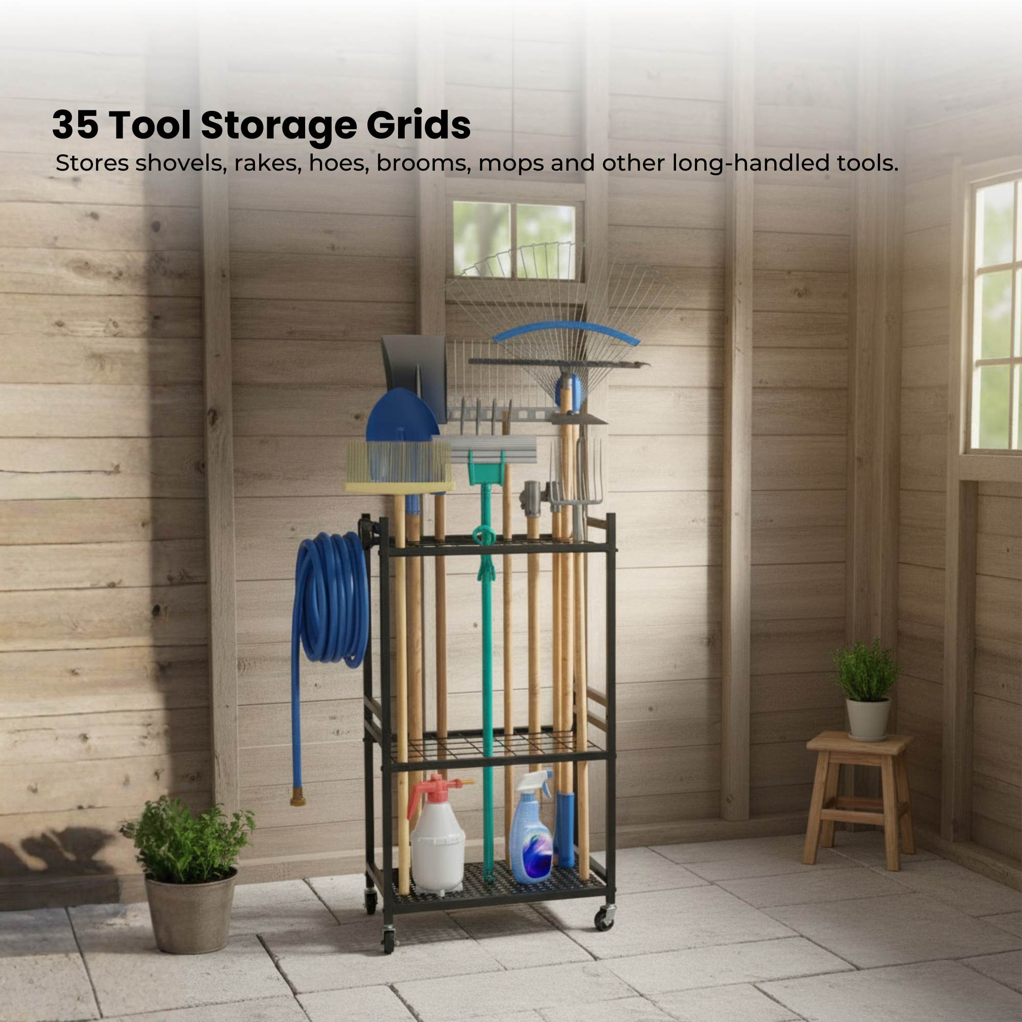Tooleroo Garden Tool Organiser Rack - Rolling Storage Trolley for Yard Garage V238-SUPDZ-42010776371280