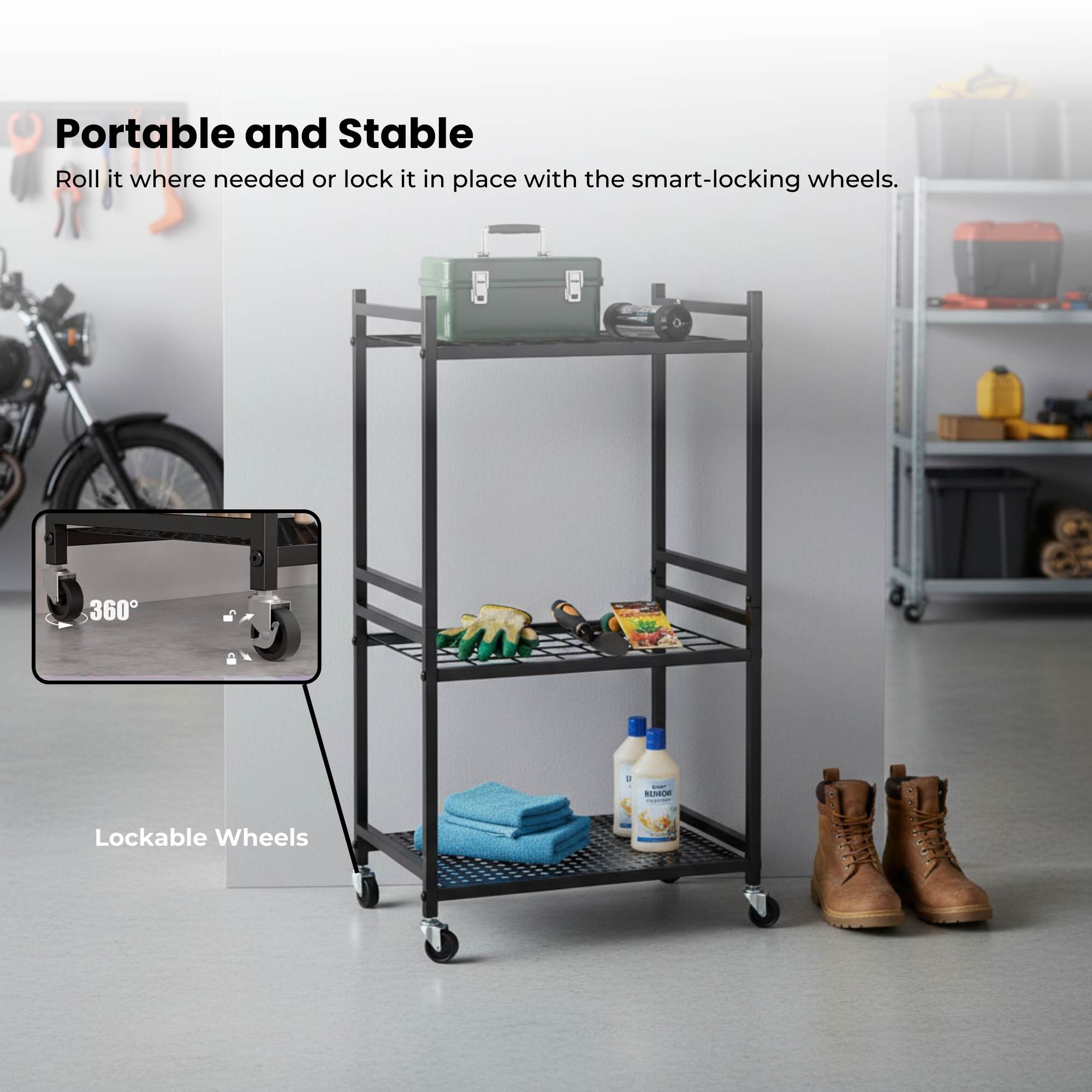 Tooleroo Garden Tool Organiser Rack - Rolling Storage Trolley for Yard Garage V238-SUPDZ-42010776371280