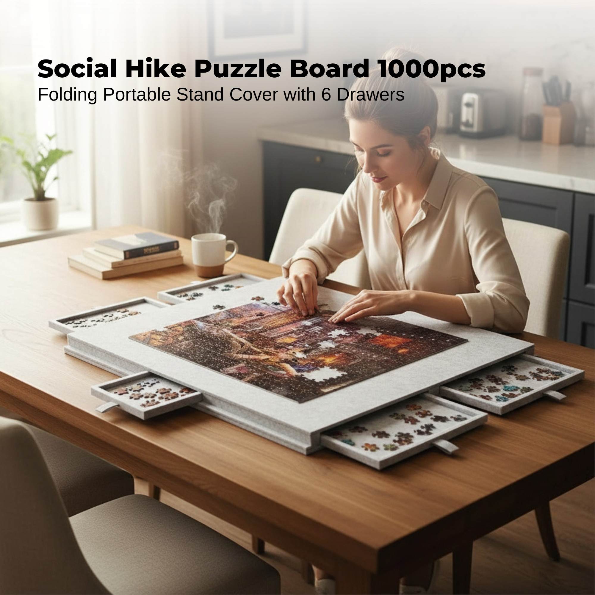 Social Hike Puzzle Board 1000 pcs - Felt Tilting Portable Cover + Drawers Silver V238-SUPDZ-42097733828688