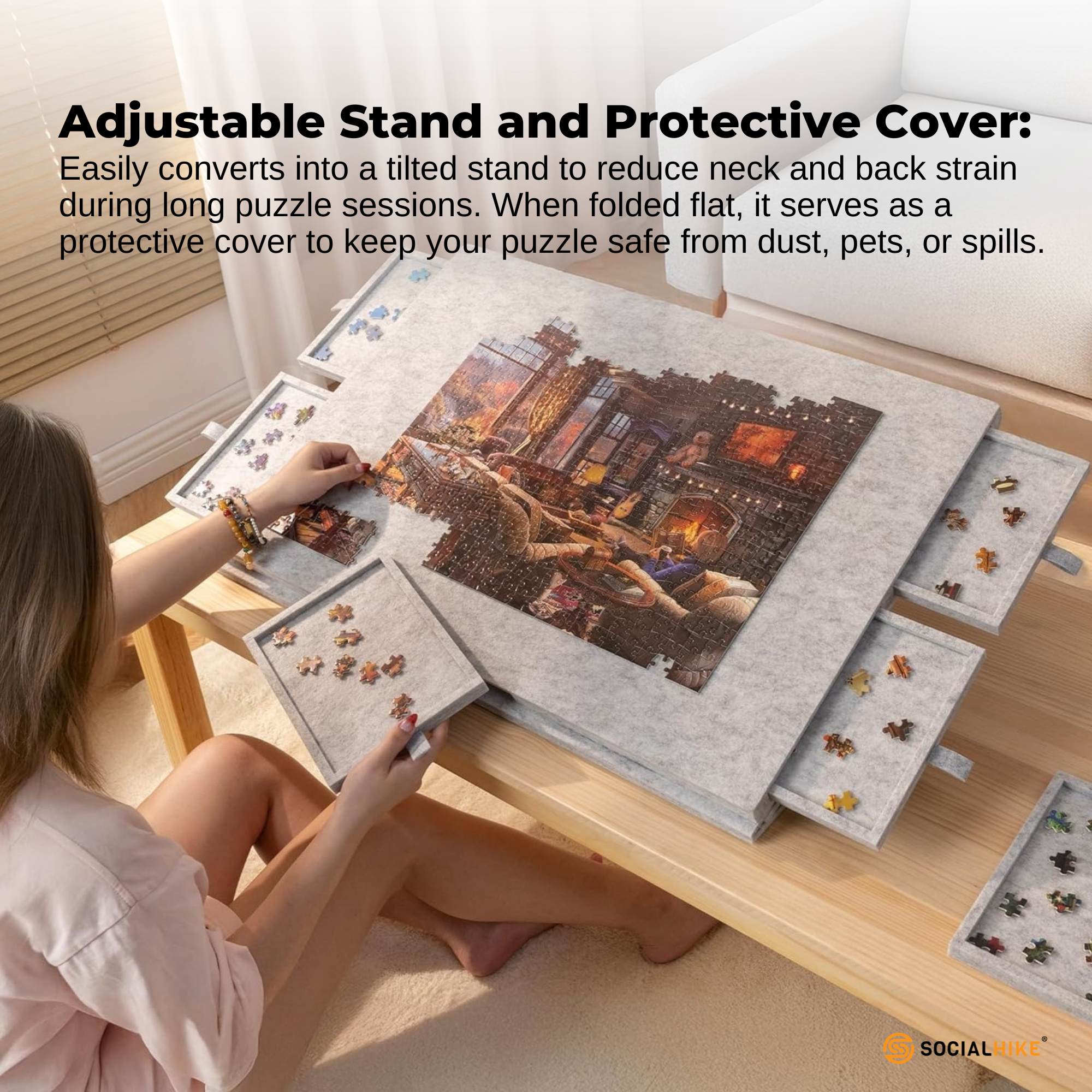 Social Hike Puzzle Board 1000 pcs - Felt Tilting Portable Cover + Drawers Silver V238-SUPDZ-42097733828688