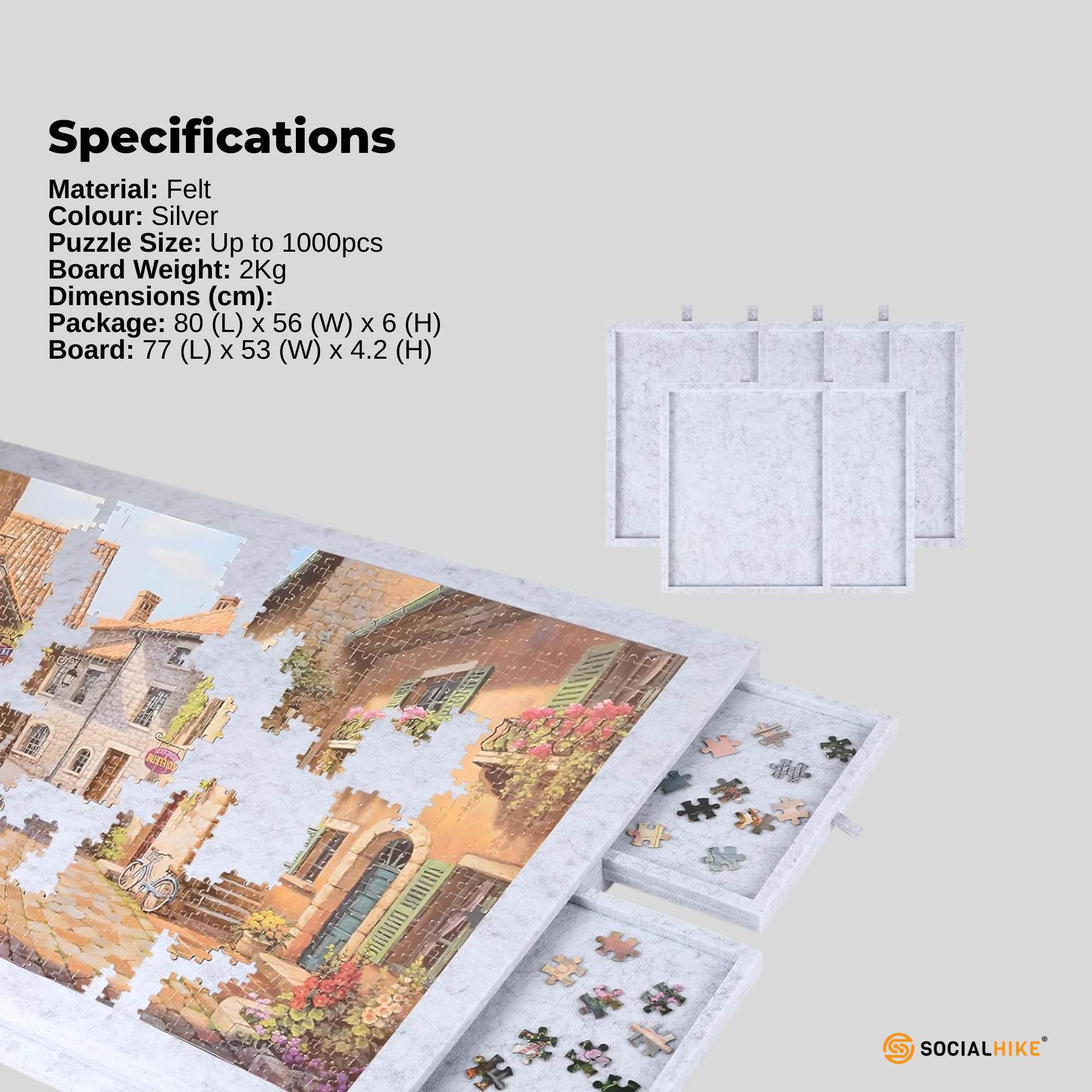 Social Hike Puzzle Board 1000 pcs - Felt Tilting Portable Cover + Drawers Silver V238-SUPDZ-42097733828688