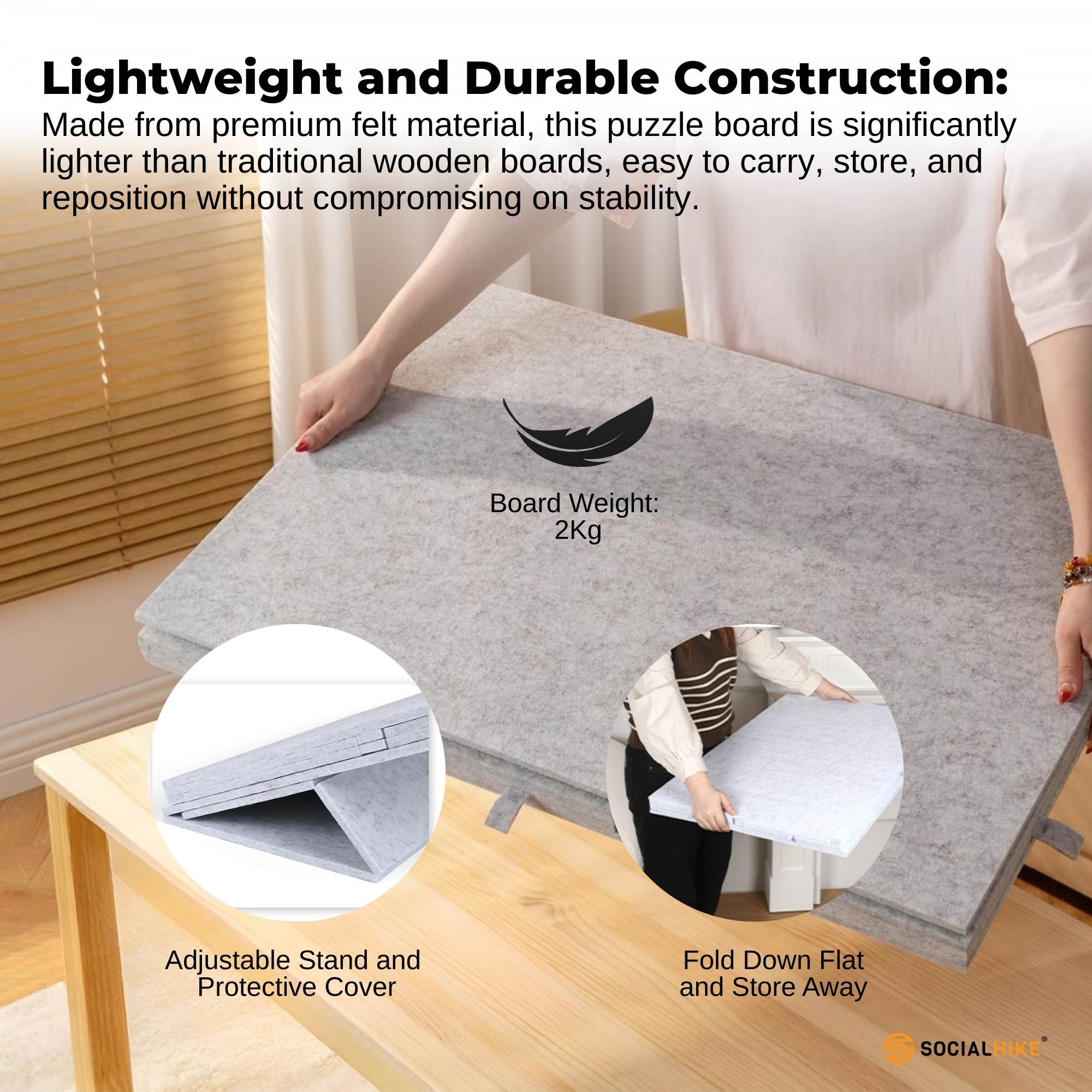 Social Hike Puzzle Board 1500 pcs - Felt Tilting Portable Cover + Drawers Silver V238-SUPDZ-42097742381136