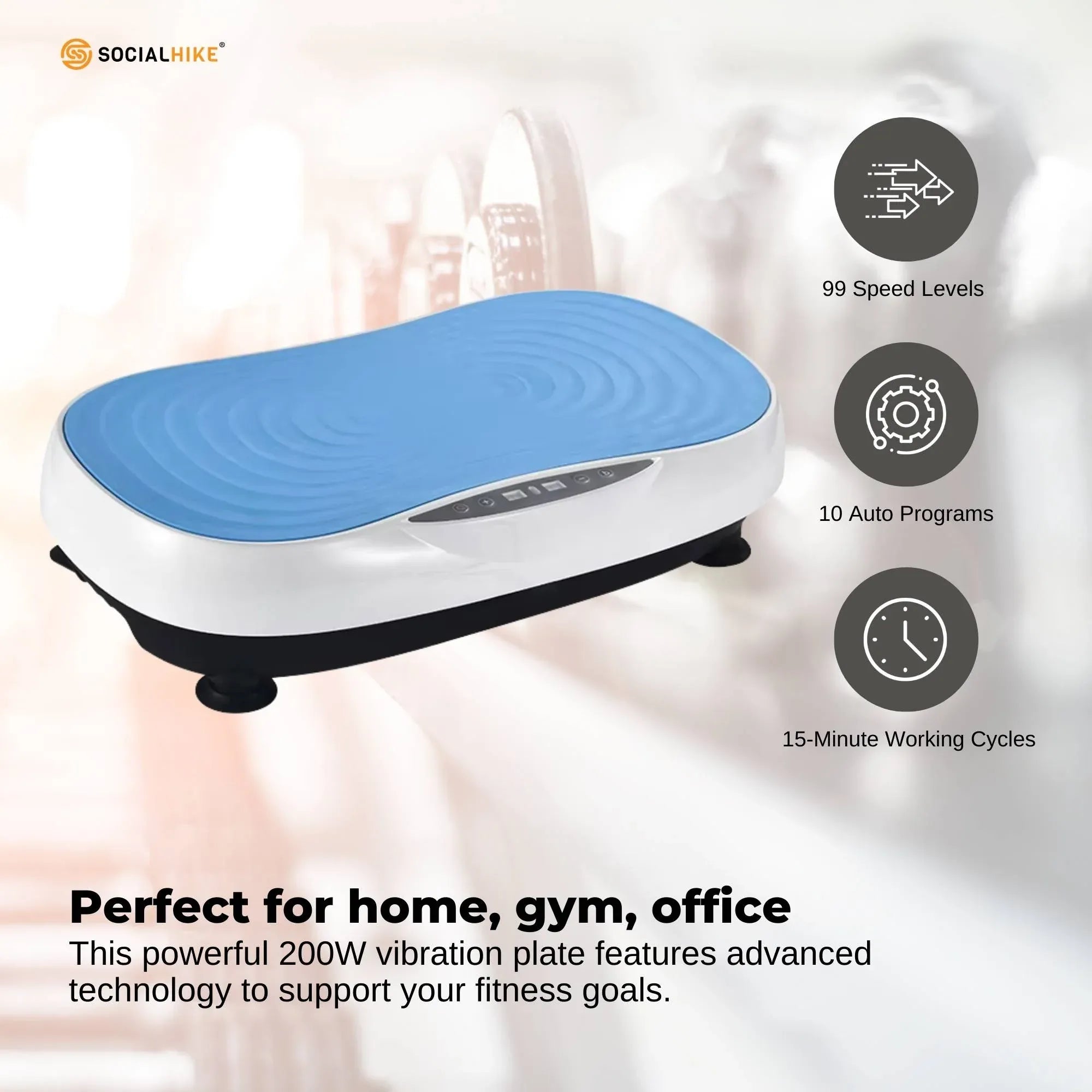 Social Hike 55cm Vibration Plate Machine Full Body Exercise Platform 200W Blue V238-SUPDZ-42099406569552