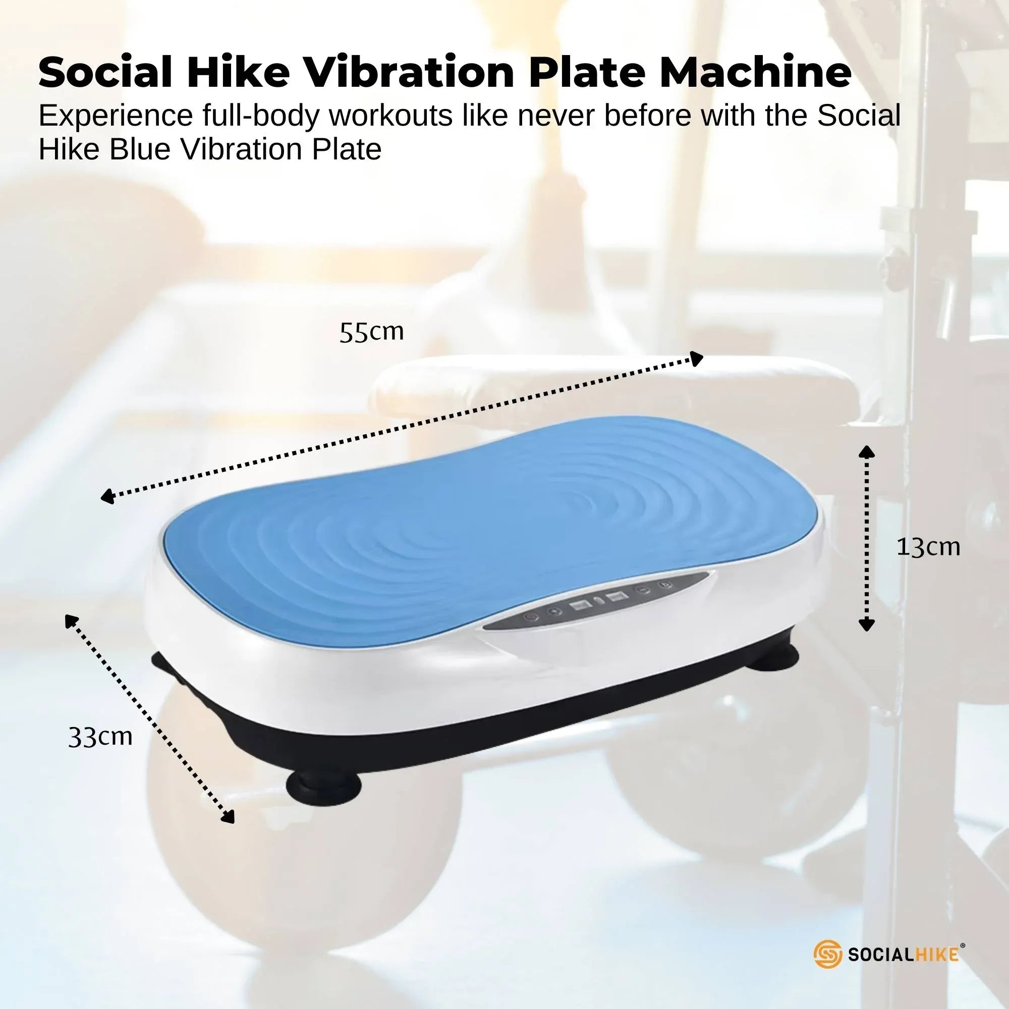 Social Hike 55cm Vibration Plate Machine Full Body Exercise Platform 200W Blue V238-SUPDZ-42099406569552