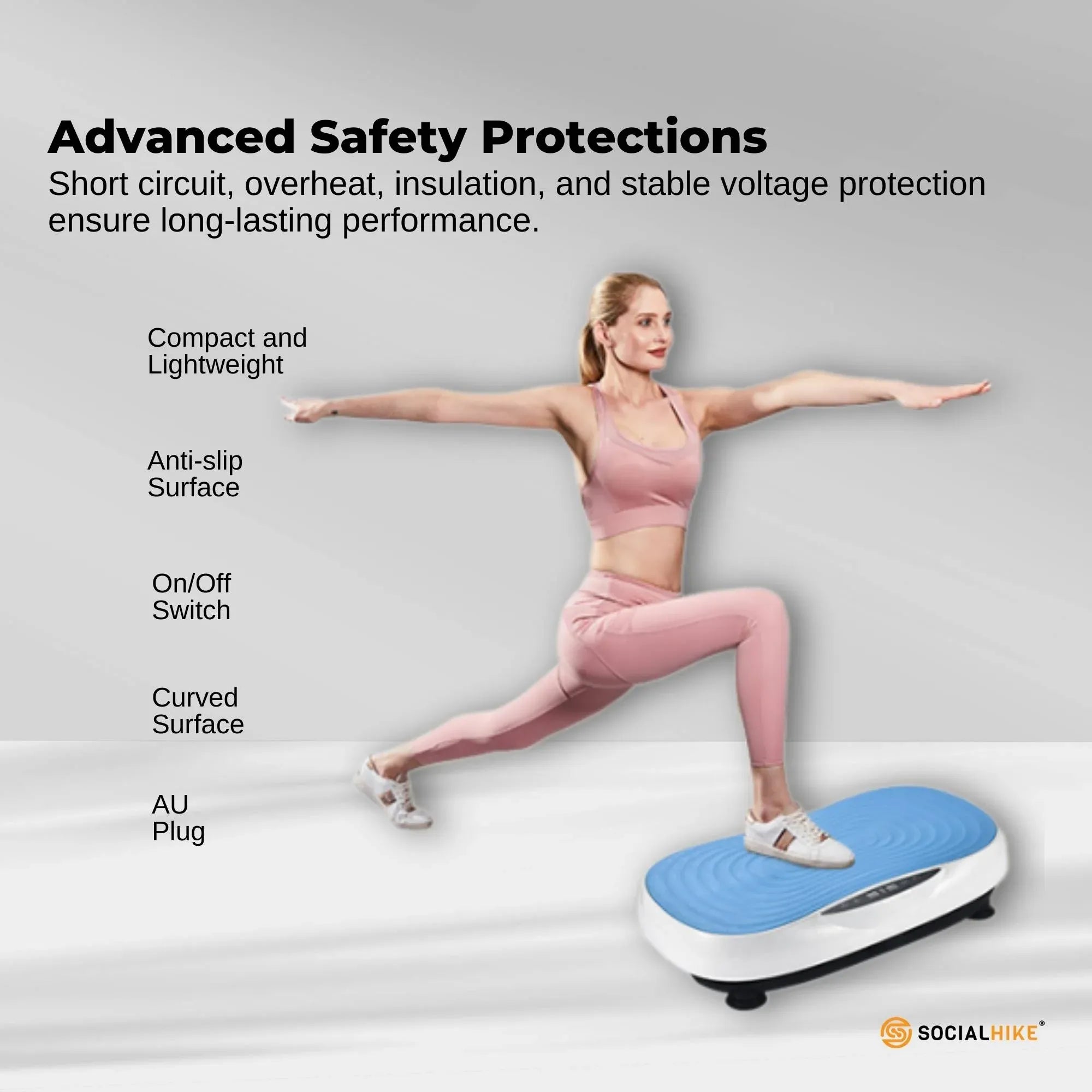 Social Hike 55cm Vibration Plate Machine Full Body Exercise Platform 200W Blue V238-SUPDZ-42099406569552