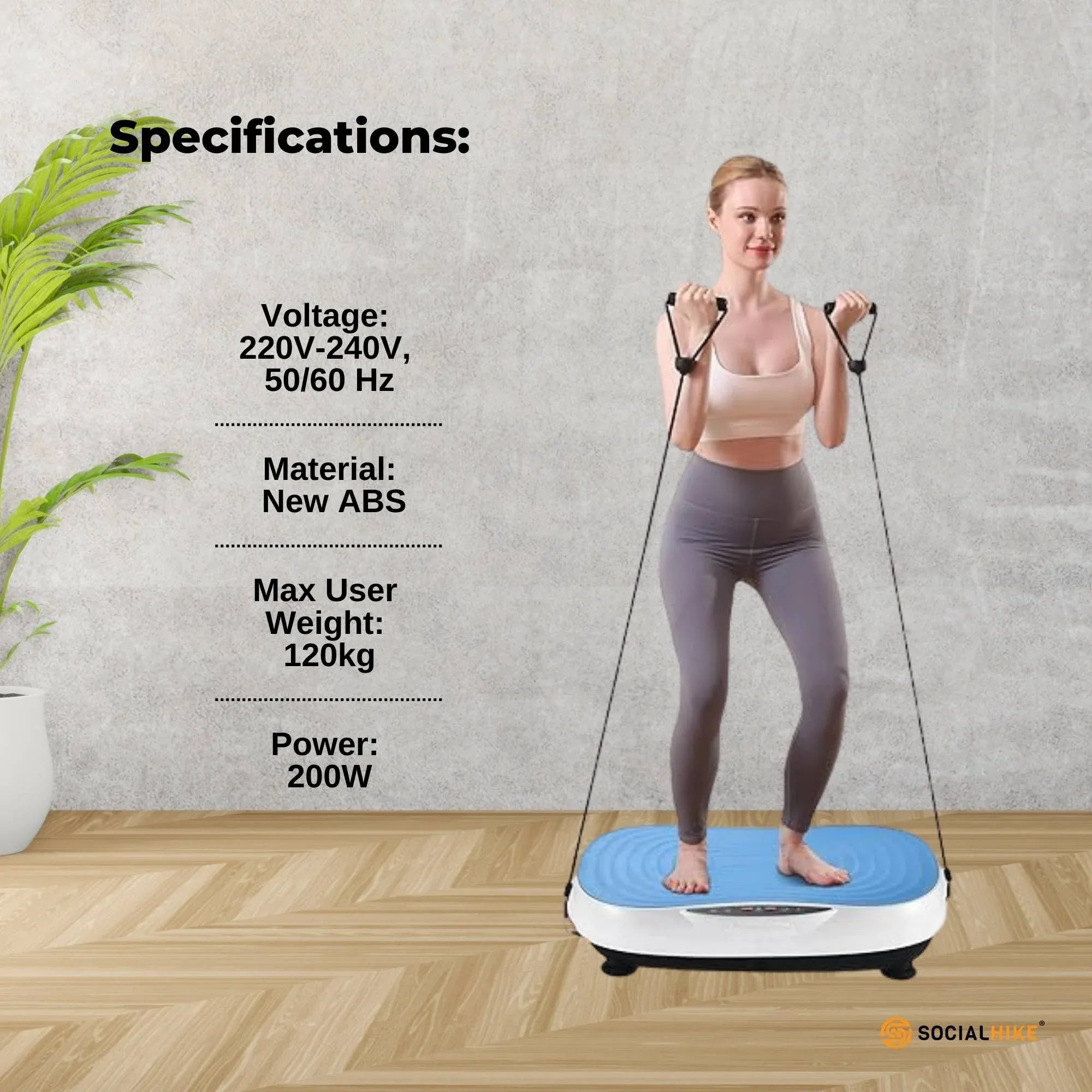 Social Hike 55cm Vibration Plate Machine Full Body Exercise Platform 200W Blue V238-SUPDZ-42099406569552