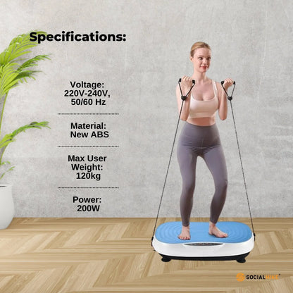 Social Hike 55cm Vibration Plate Machine Full Body Exercise Platform 200W Blue V238-SUPDZ-42099406569552