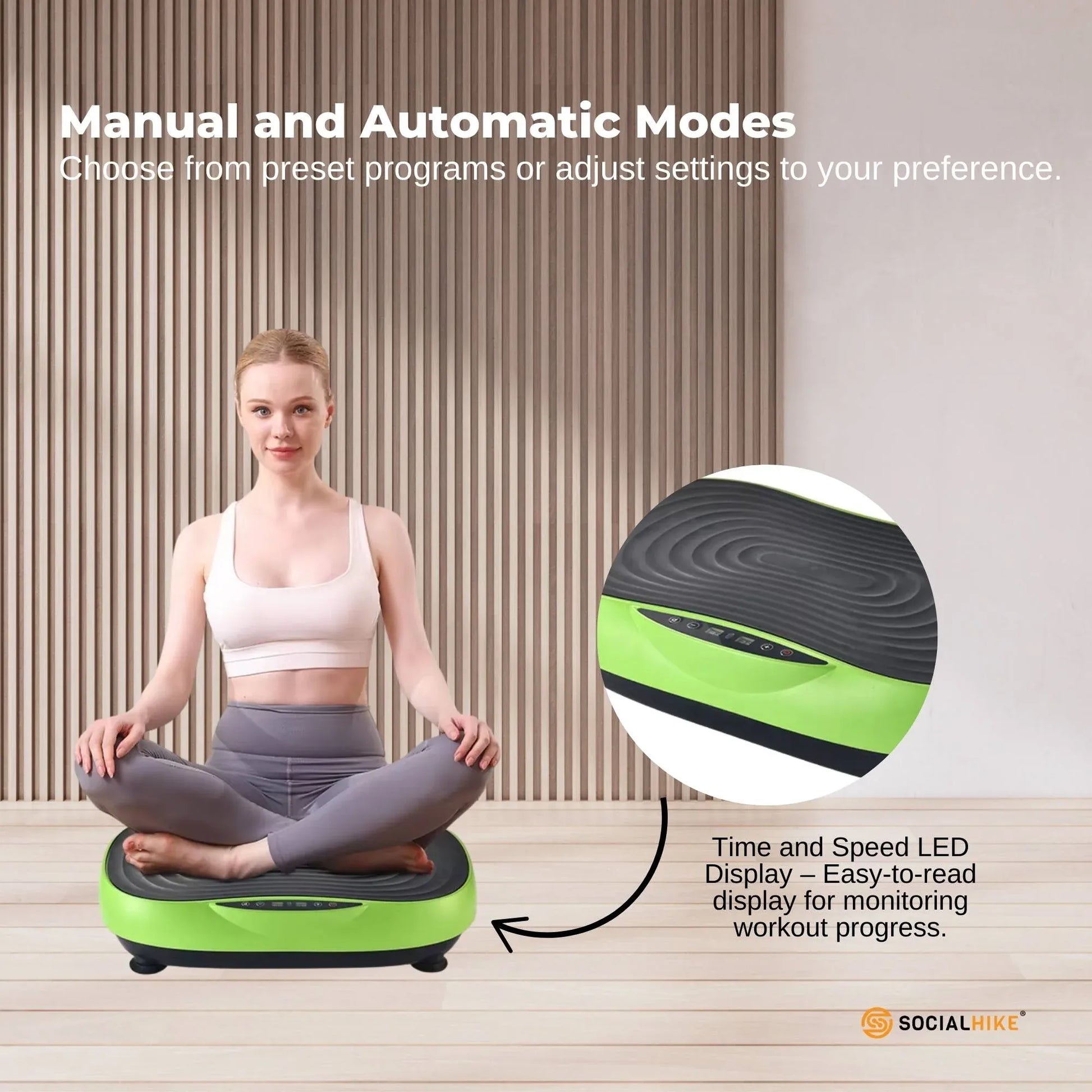 Social Hike 55cm Vibration Plate Machine Full Body Exercise Platform 200W Green V238-SUPDZ-42099485868112