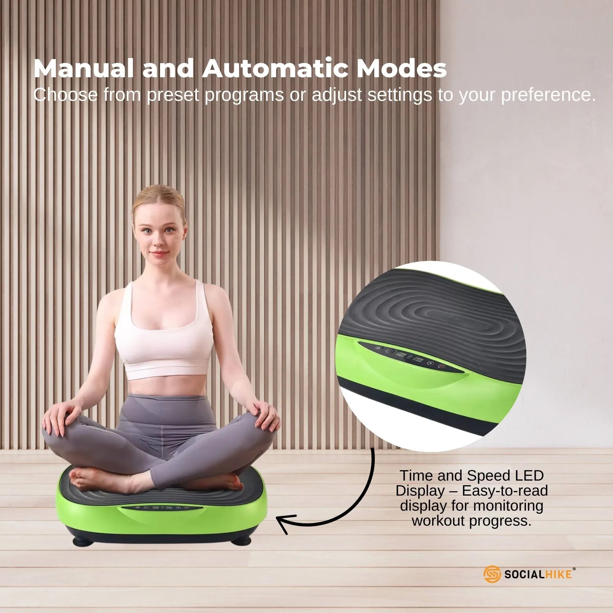 Social Hike 55cm Vibration Plate Machine Full Body Exercise Platform 200W Green V238-SUPDZ-42099485868112