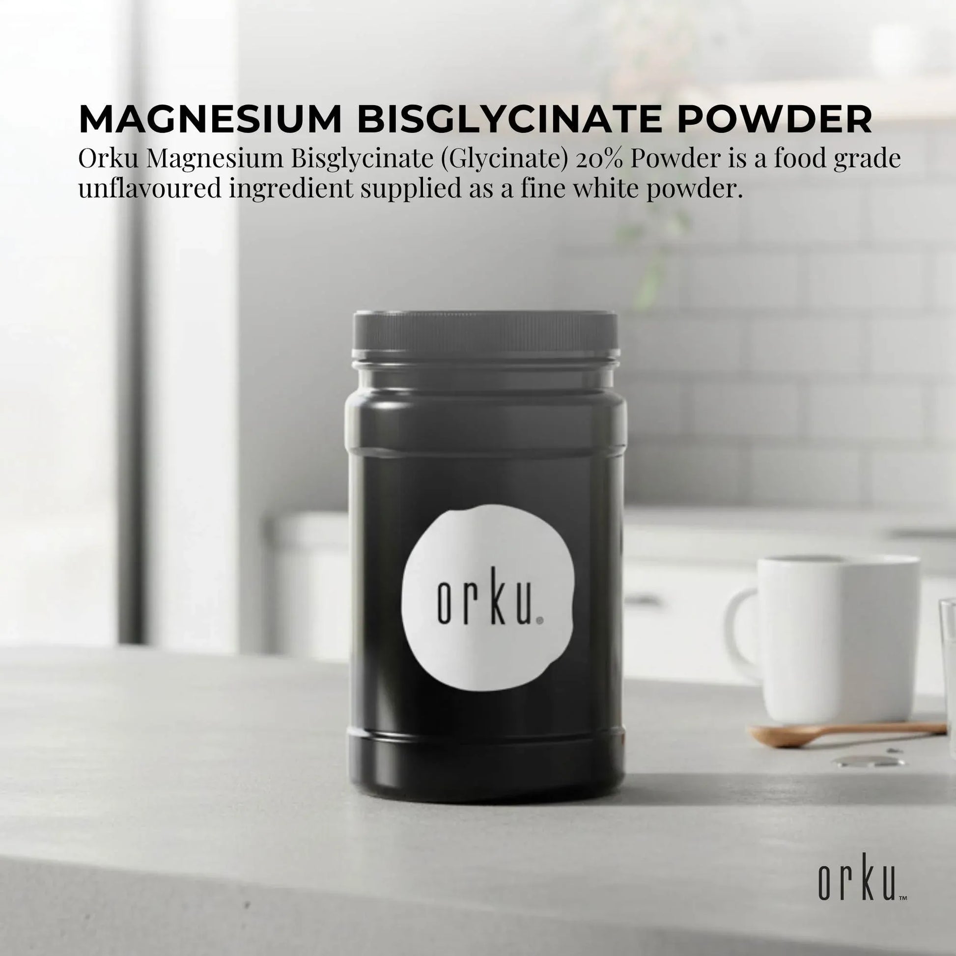 Orku 1Kg Magnesium Bisglycinate Powder Unflavoured Chelated - Jar V238-SUPDZ-42142524342352