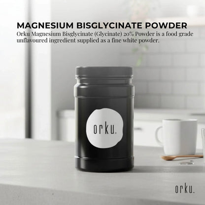 Orku 1Kg Magnesium Bisglycinate Powder Unflavoured Chelated - Jar V238-SUPDZ-42142524342352
