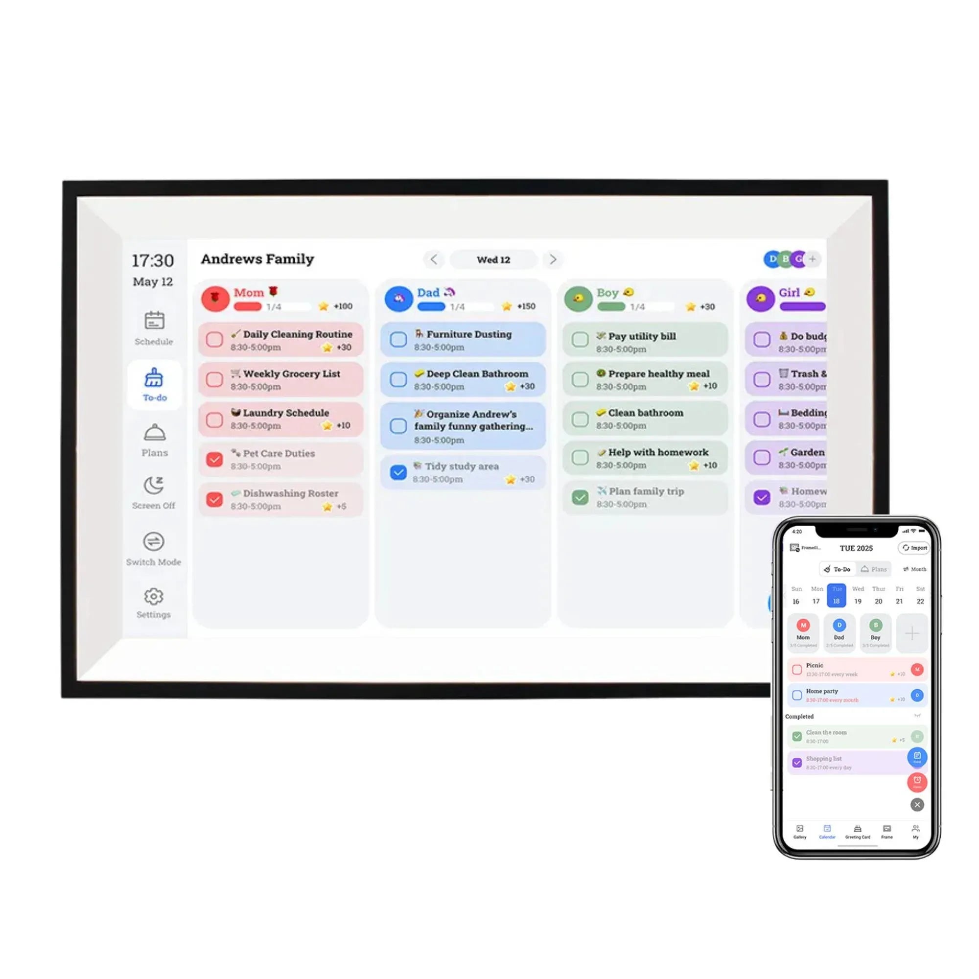 Kitchee 10" Digital Calendar Smart Family Planner - 25.5cm Touchscreen Black V238-SUPDZ-42194057920592