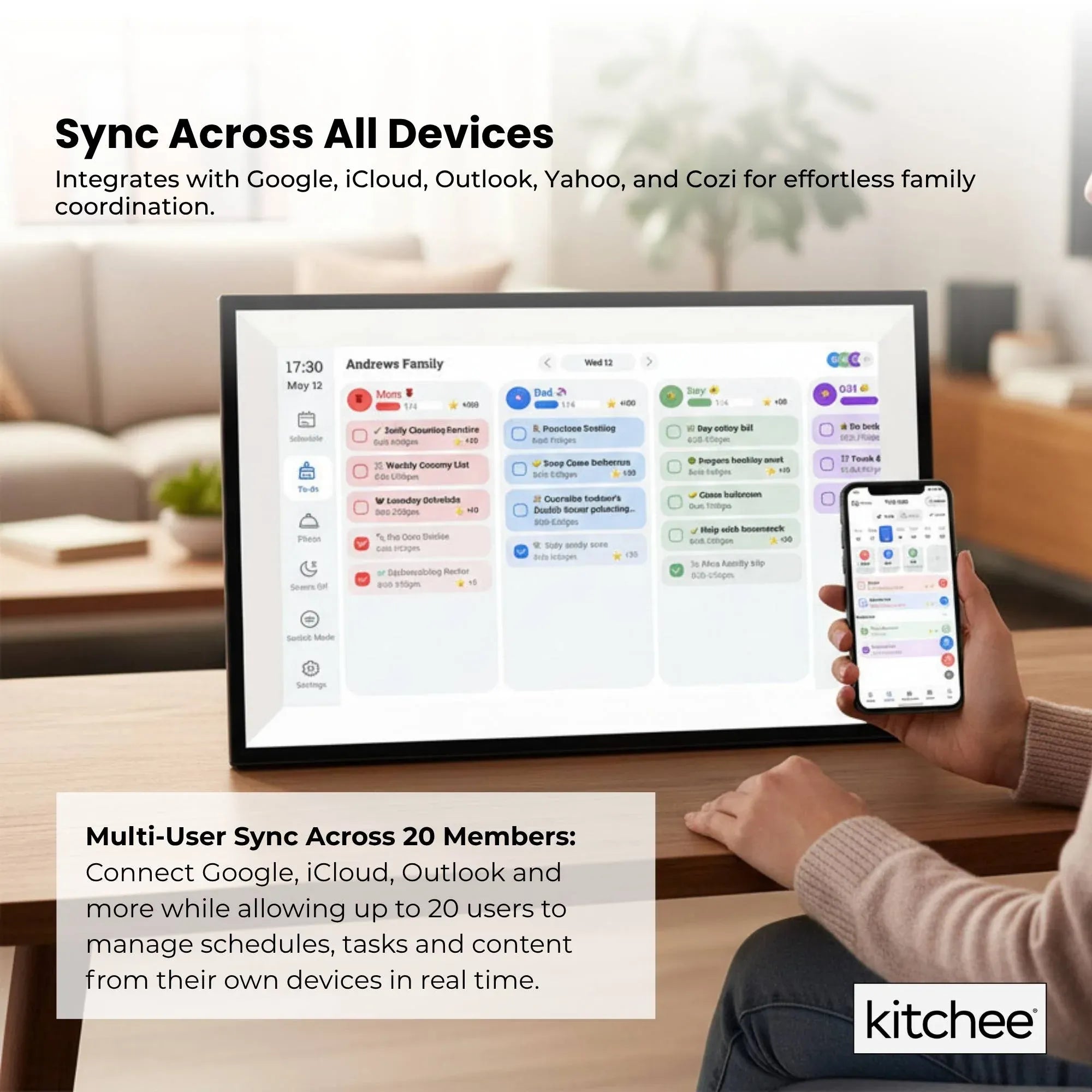 Kitchee 10" Digital Calendar Smart Family Planner - 25.5cm Touchscreen Black V238-SUPDZ-42194057920592