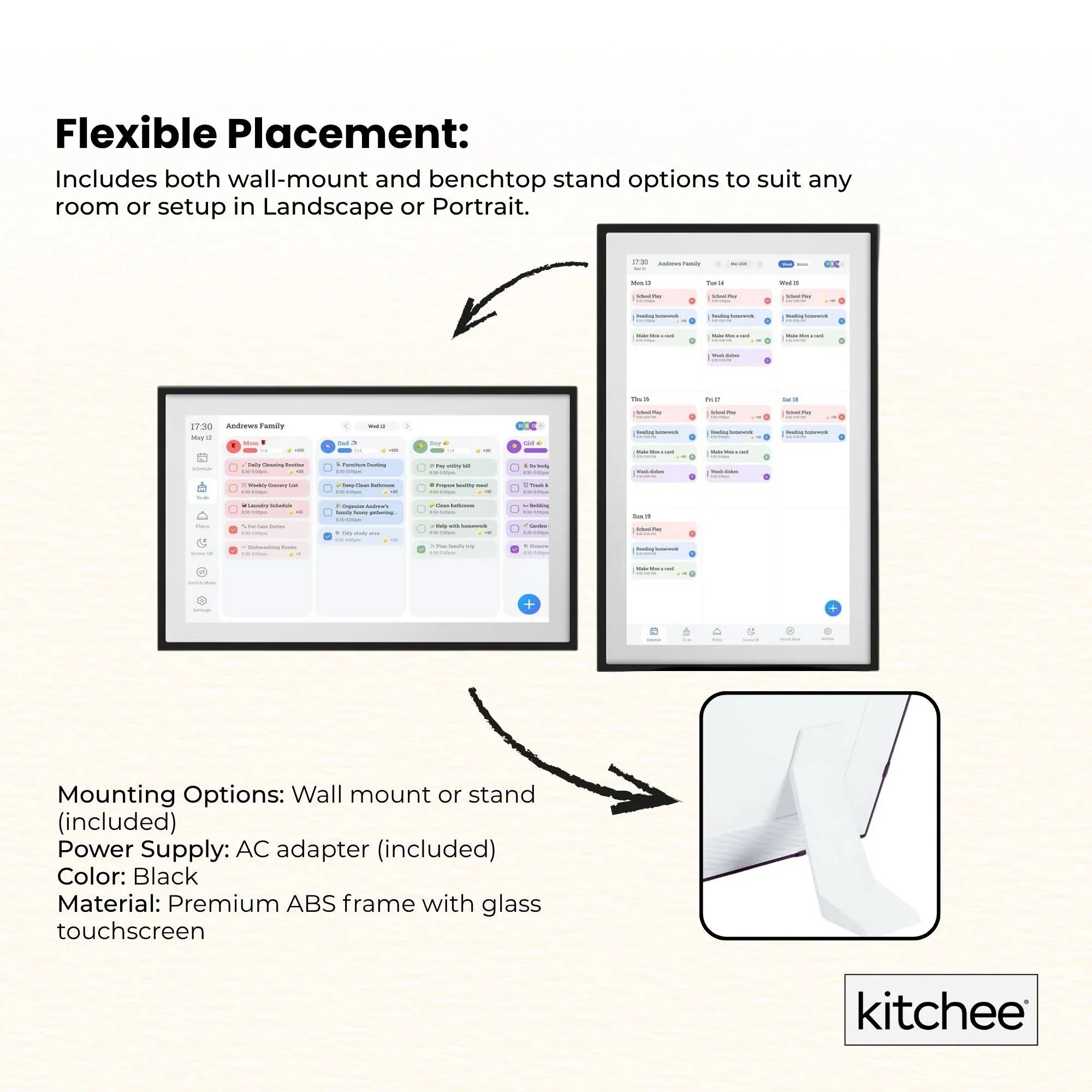 Kitchee 10" Digital Calendar Smart Family Planner - 25.5cm Touchscreen Black V238-SUPDZ-42194057920592
