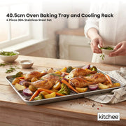 Kitchee 40.5x30.5cm Oven Baking Tray + Cooling Rack 4 Piece Stainless Steel Set V238-SUPDZ-42208860667984