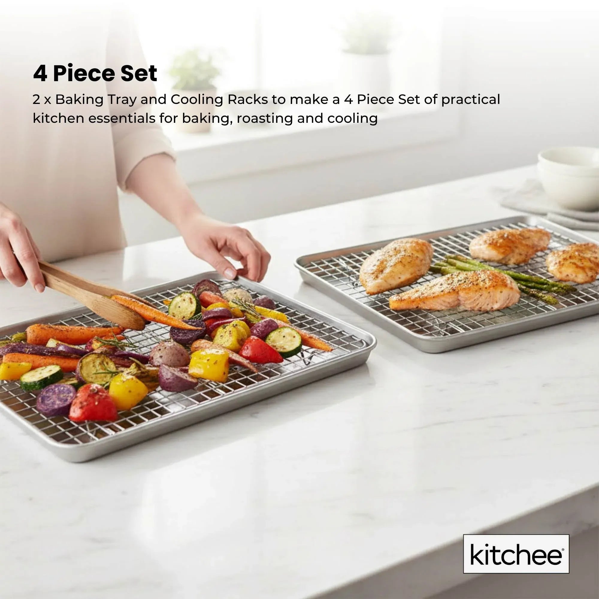 Kitchee 40.5x30.5cm Oven Baking Tray + Cooling Rack 4 Piece Stainless Steel Set V238-SUPDZ-42208860667984